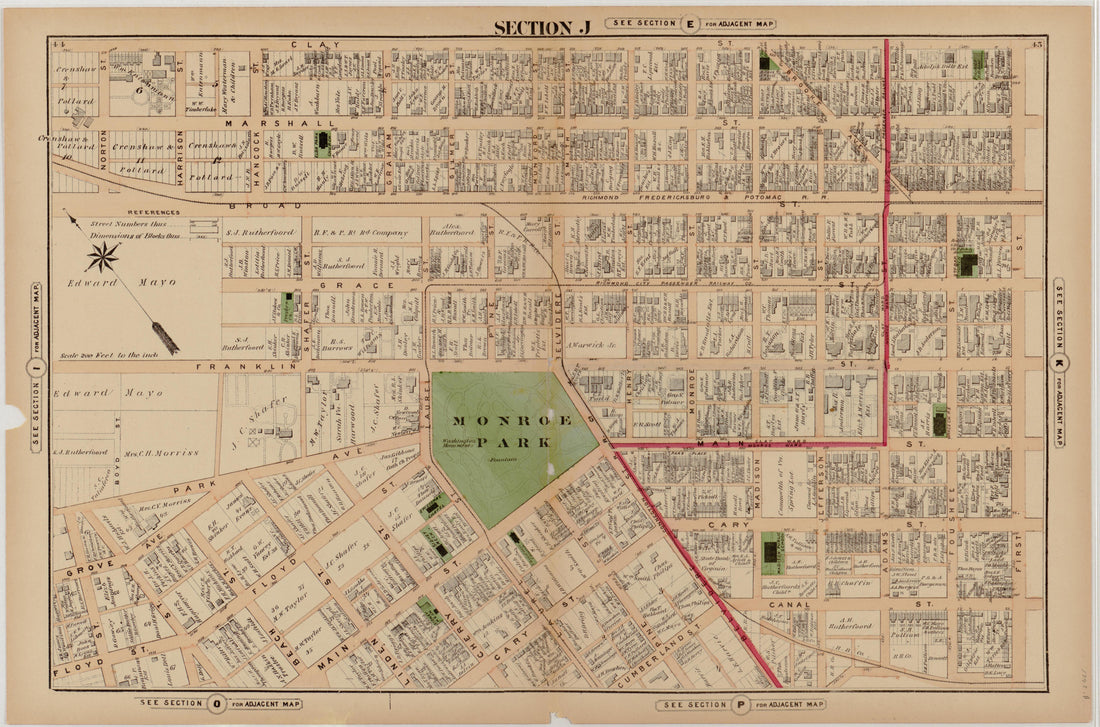 Section J from Illustrated Atlas of the City of Richmond, Va 1877 by Relic Map Company