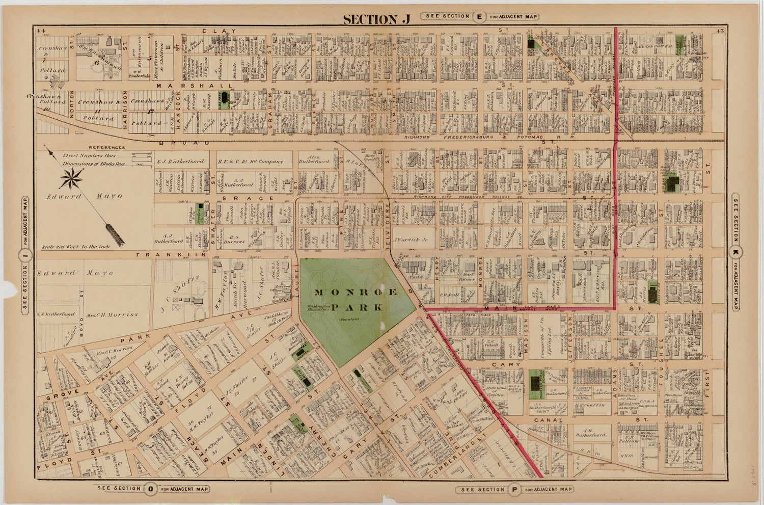 Section J from Illustrated Atlas of the City of Richmond, Va 1877 by Relic Map Company