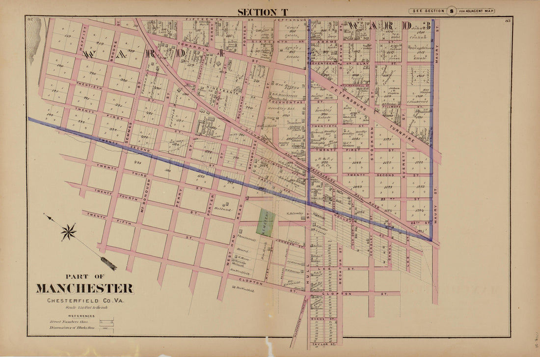 Section T from Illustrated Atlas of the City of Richmond, Va 1877 by Relic Map Company
