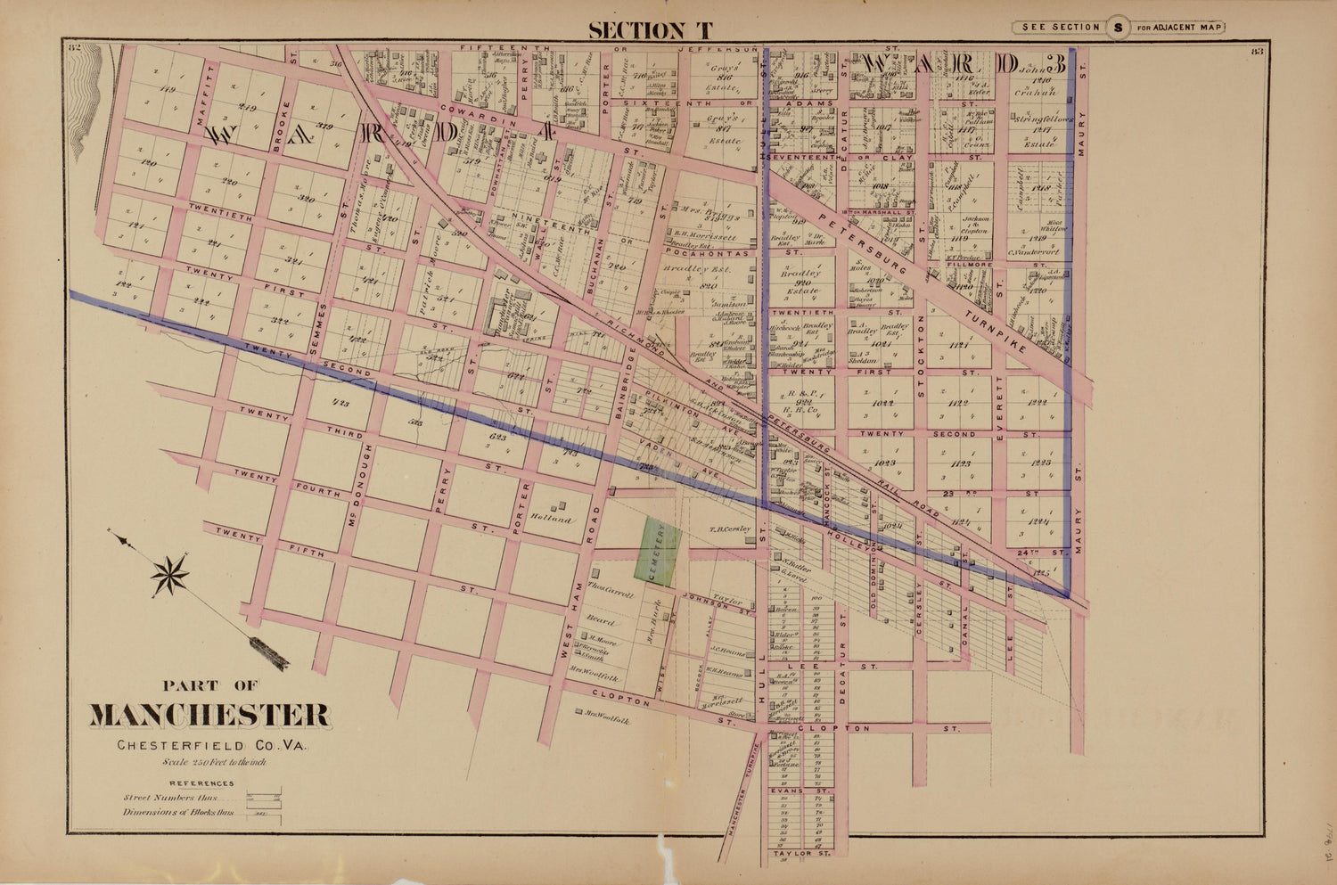 Section T from Illustrated Atlas of the City of Richmond, Va 1877 by Relic Map Company