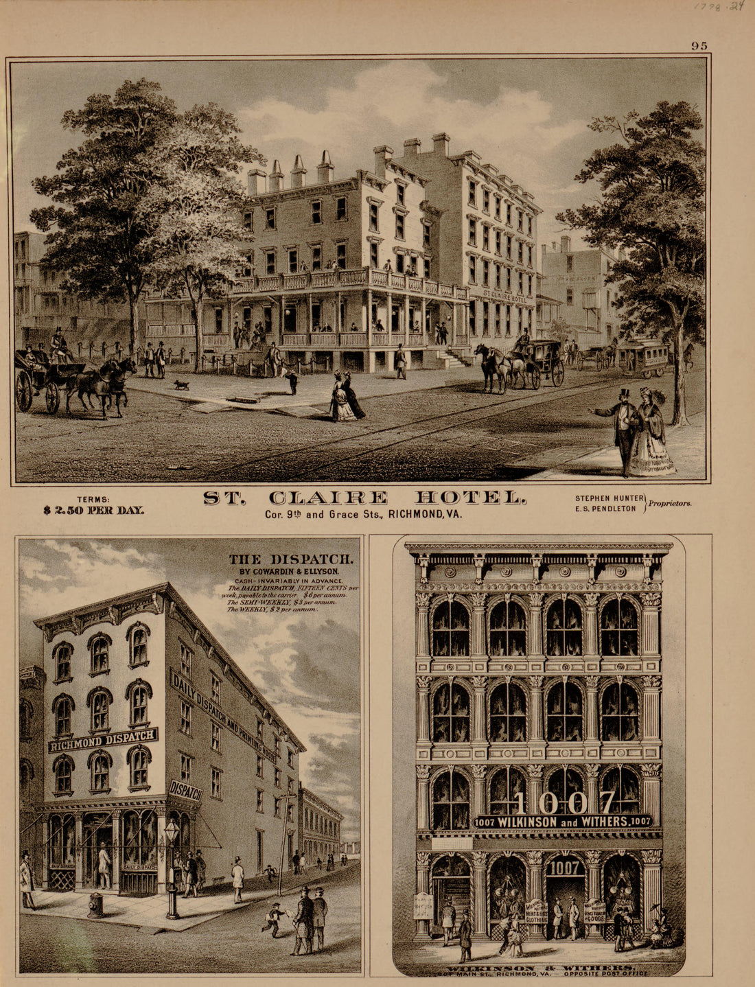 St. Claire Hotel from Illustrated Atlas of the City of Richmond, Va 1877 by Relic Map Company
