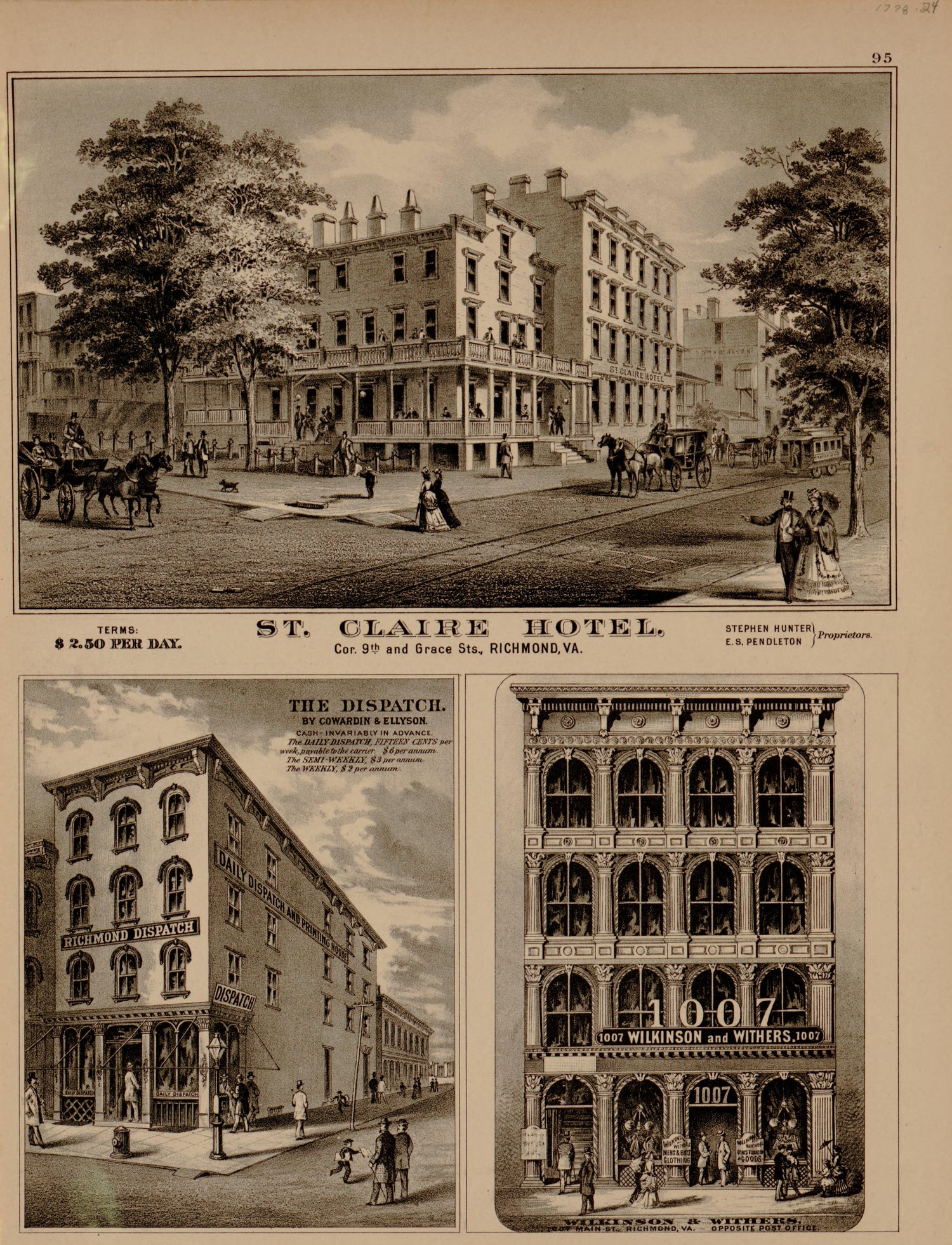 St. Claire Hotel from Illustrated Atlas of the City of Richmond, Va 1877 by Relic Map Company