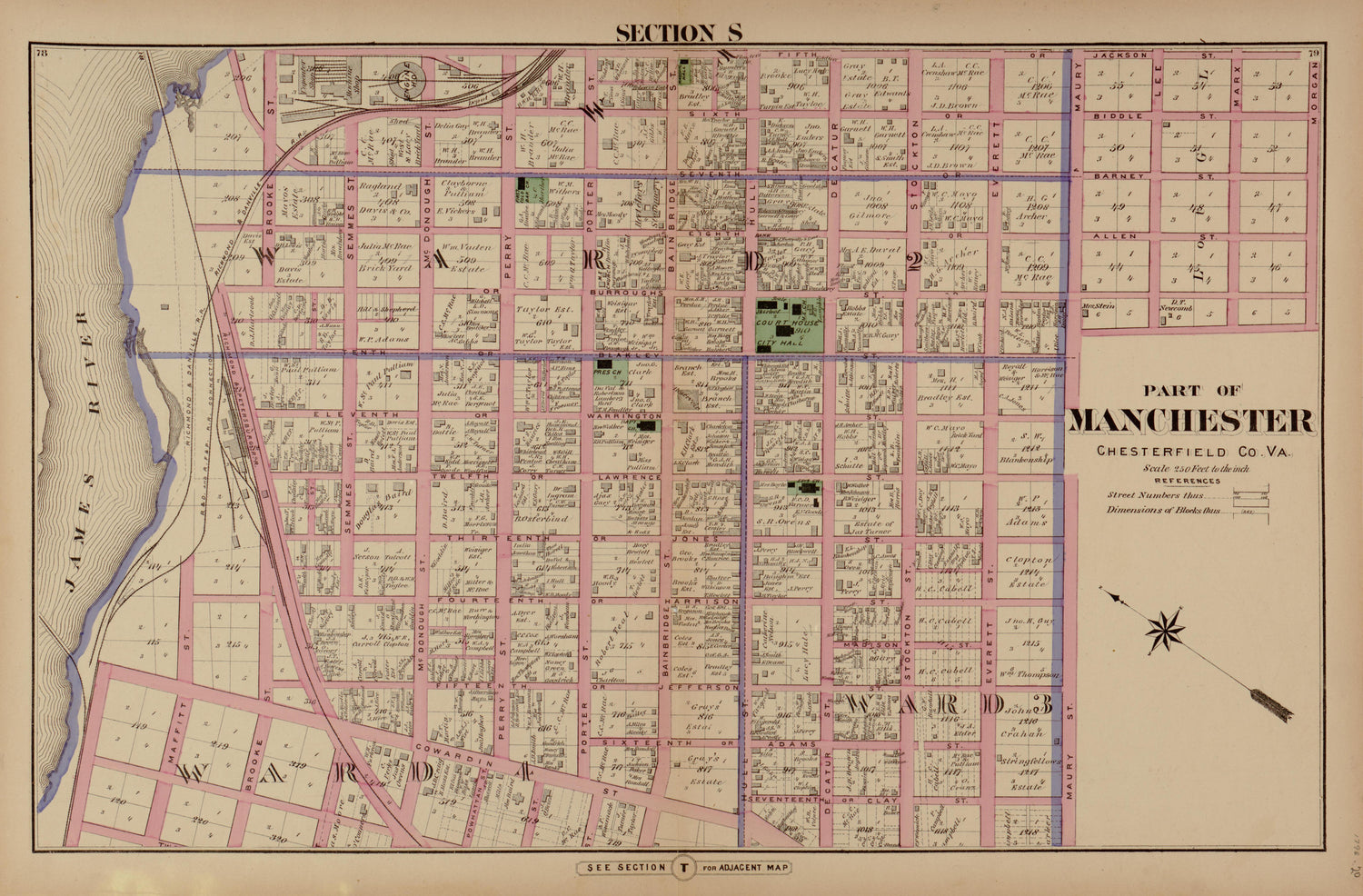 Section S from Illustrated Atlas of the City of Richmond, Va 1877 by Relic Map Company