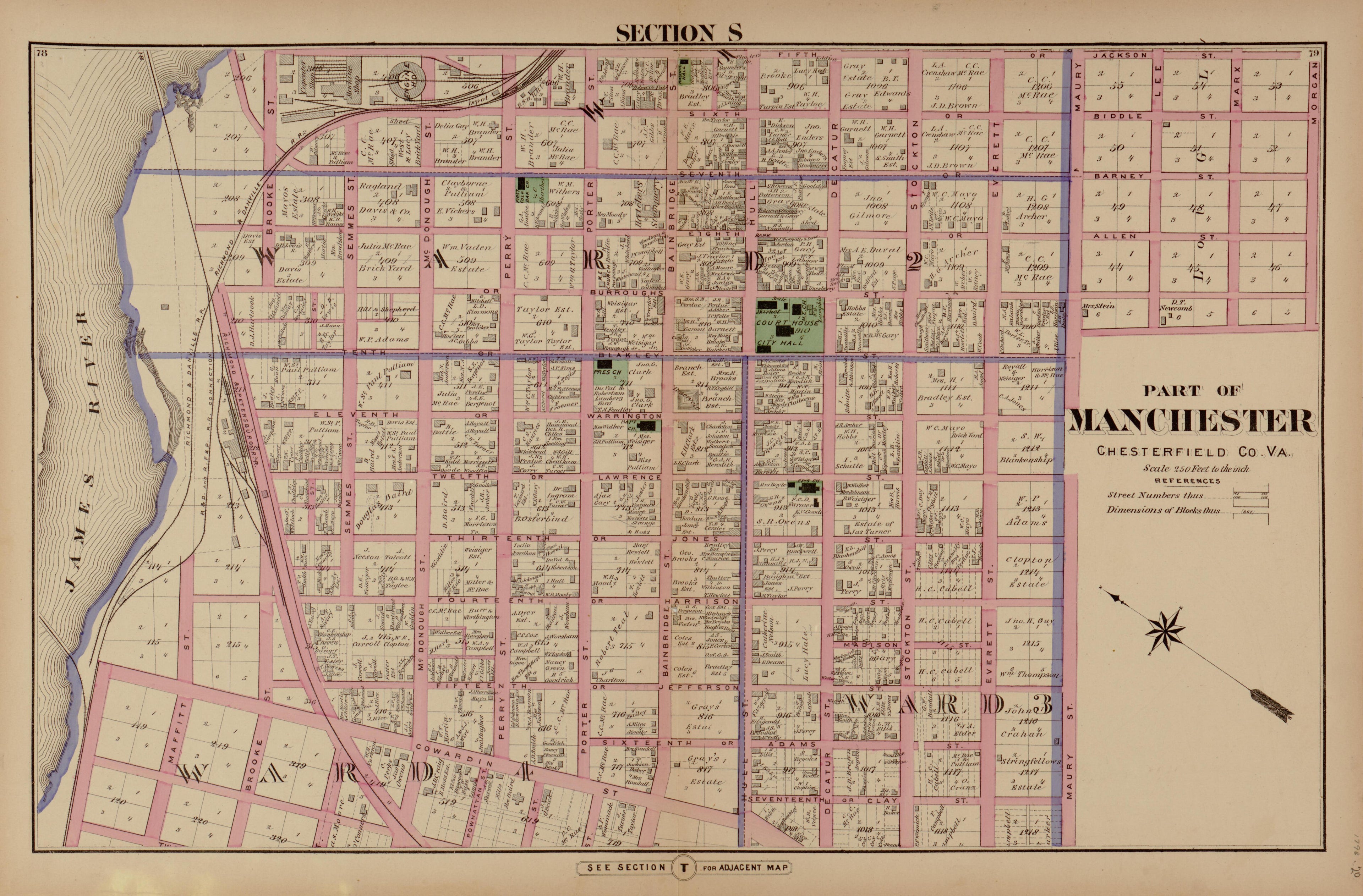 Section S from Illustrated Atlas of the City of Richmond, Va 1877 by Relic Map Company