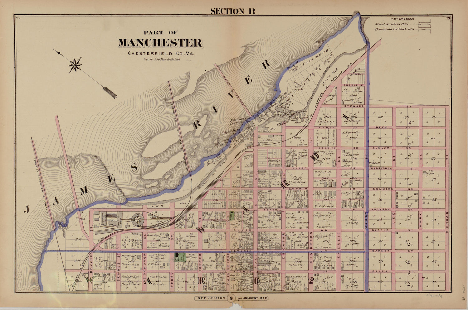Section R from Illustrated Atlas of the City of Richmond, Va 1877 by Relic Map Company