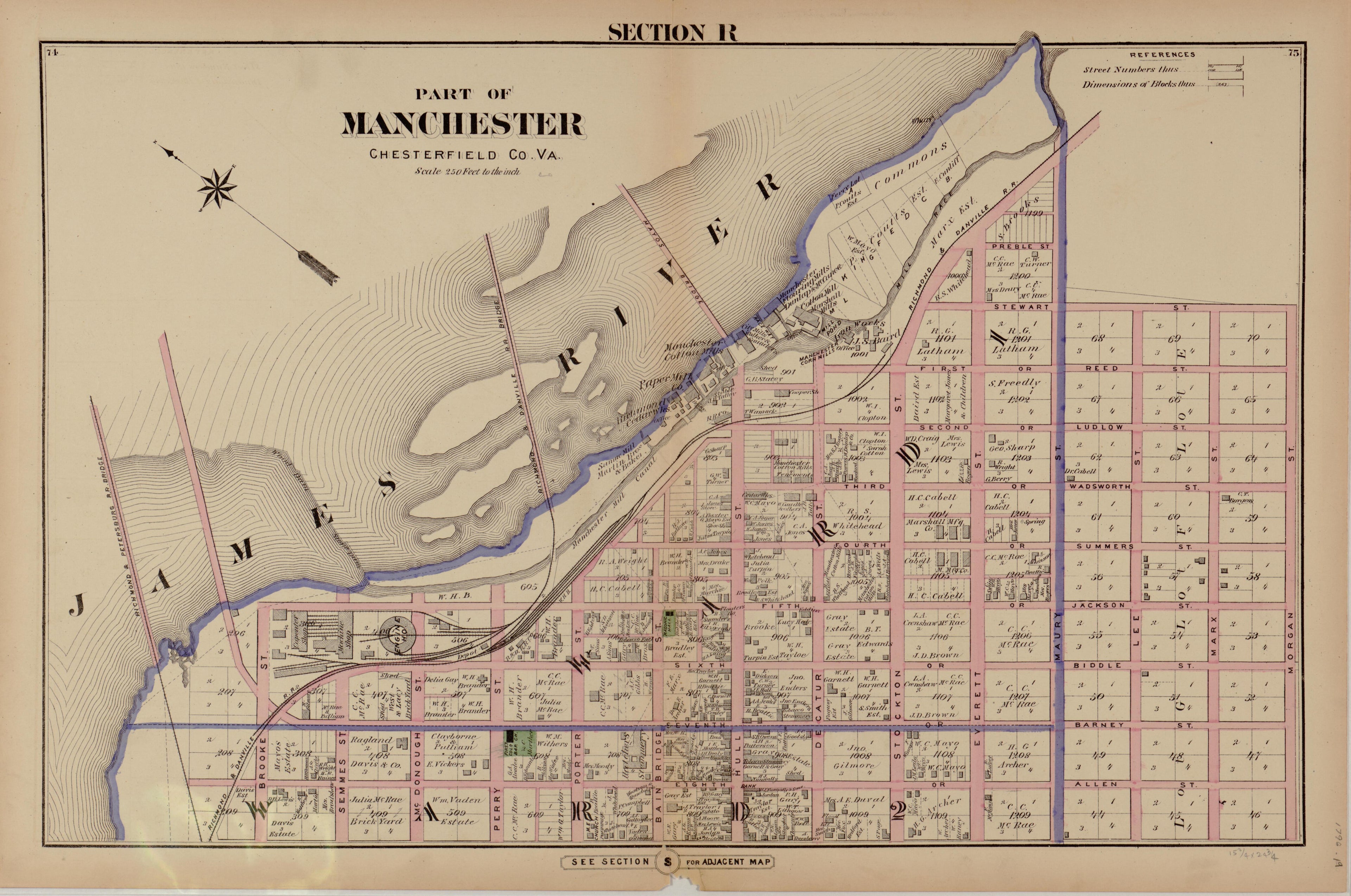 Section R from Illustrated Atlas of the City of Richmond, Va 1877 by Relic Map Company