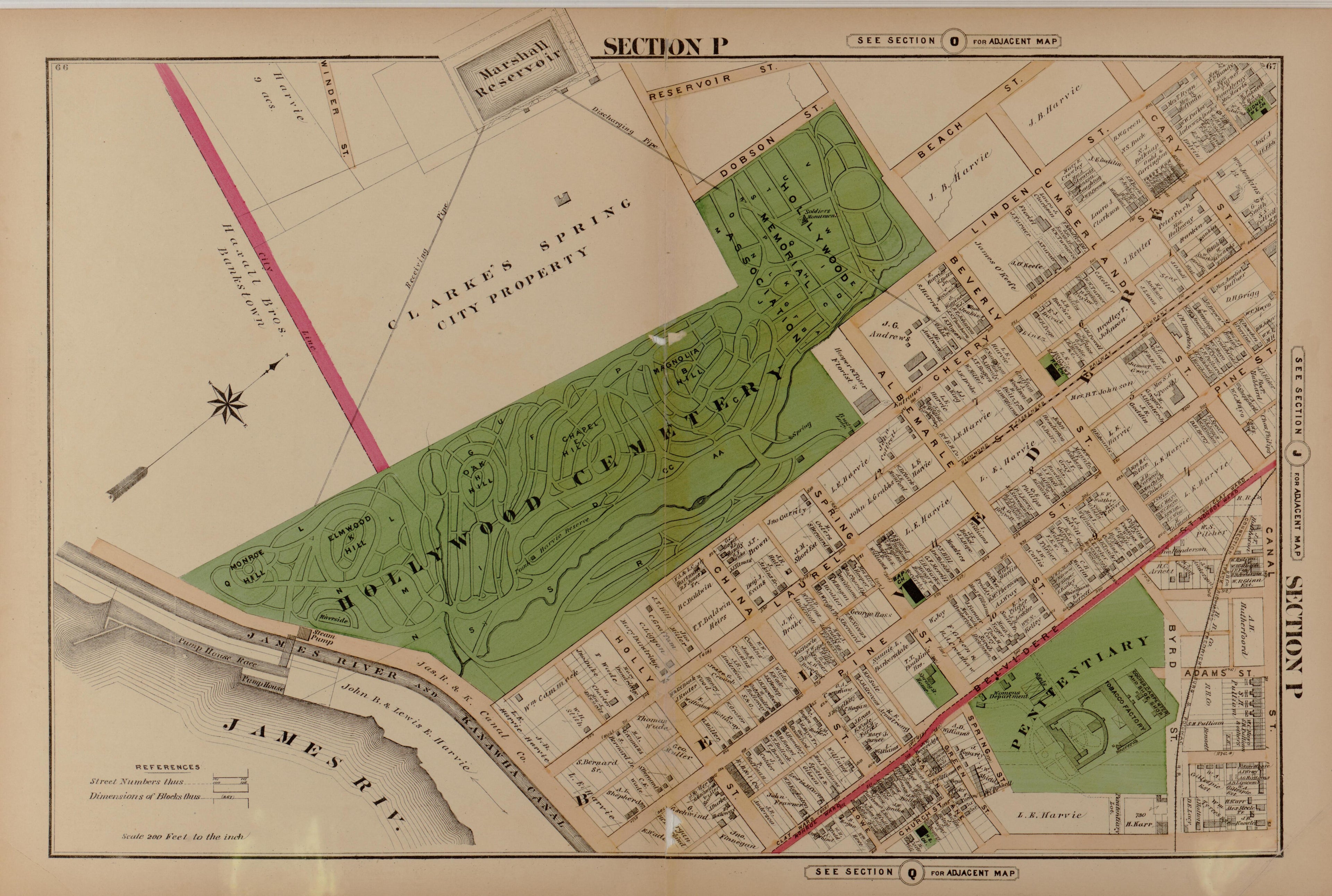 Section P from Illustrated Atlas of the City of Richmond, Va 1877 by Relic Map Company