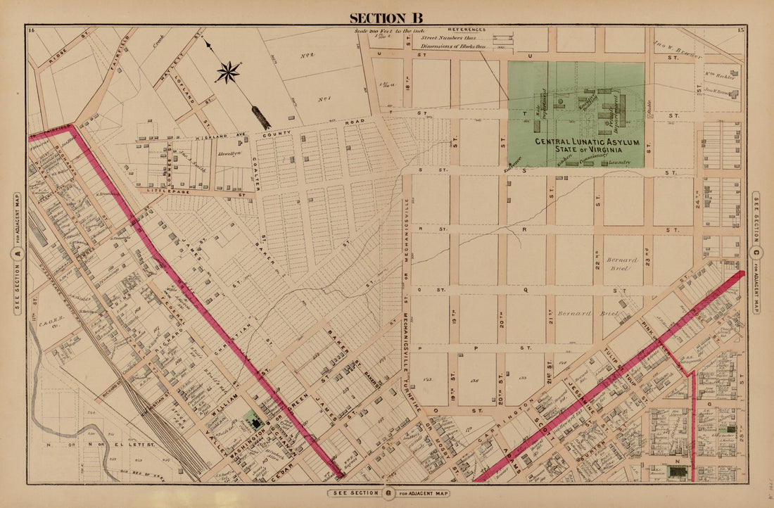 Section B from Illustrated Atlas of the City of Richmond, Va 1877 by Relic Map Company