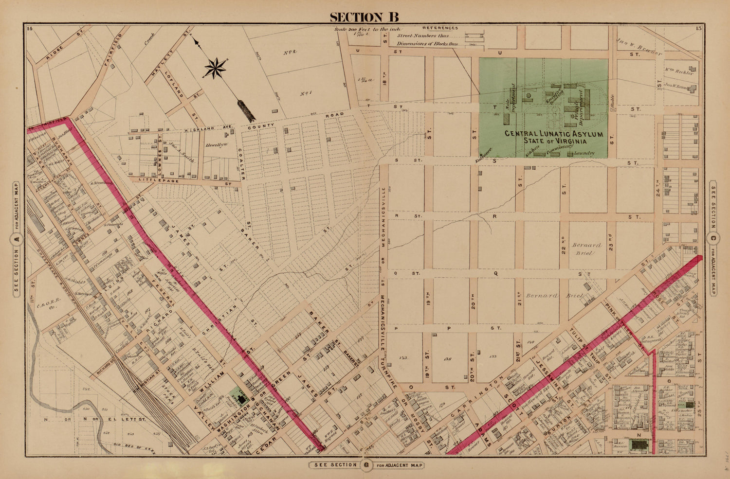 Section B from Illustrated Atlas of the City of Richmond, Va 1877 by Relic Map Company
