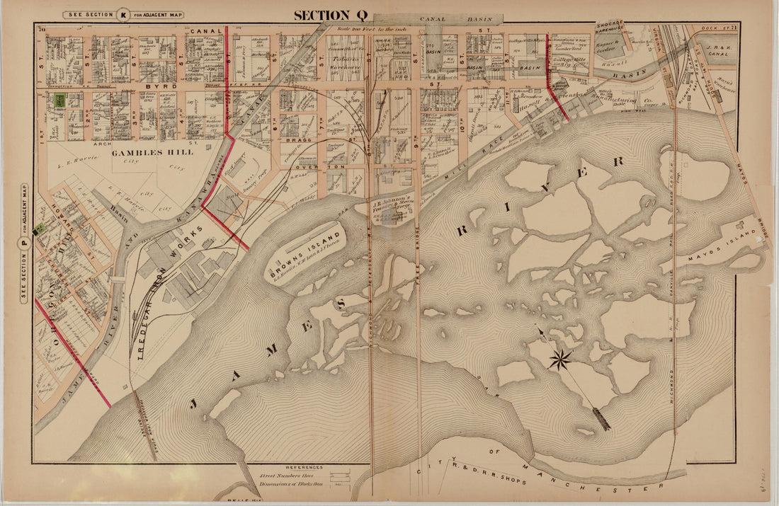 Section Q from Illustrated Atlas of the City of Richmond, Va 1877 by Relic Map Company