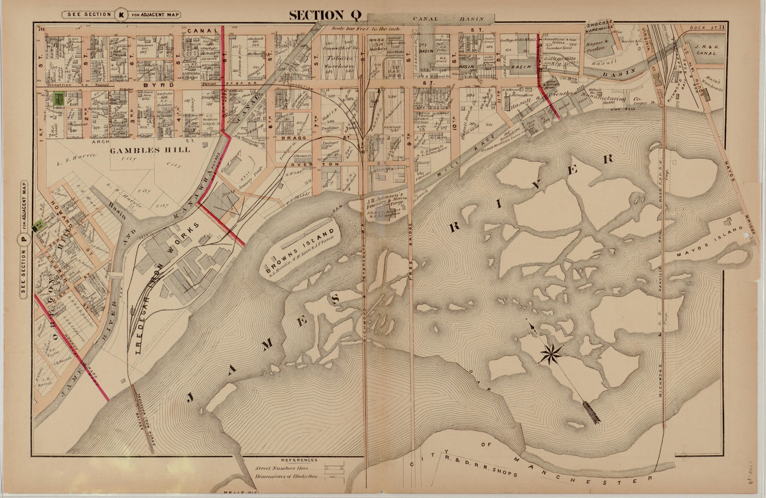 Section Q from Illustrated Atlas of the City of Richmond, Va 1877 by Relic Map Company