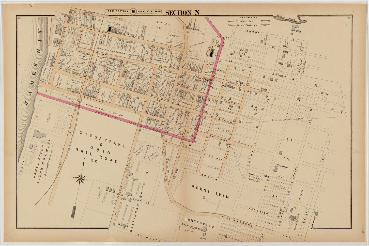 Section N from Illustrated Atlas of the City of Richmond, Va 1877 by Relic Map Company