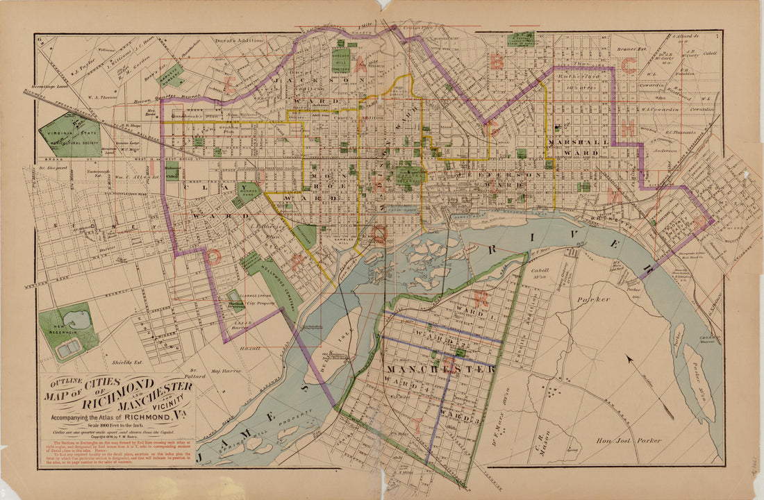 Key Map from Illustrated Atlas of the City of Richmond, Va 1877 by Relic Map Company