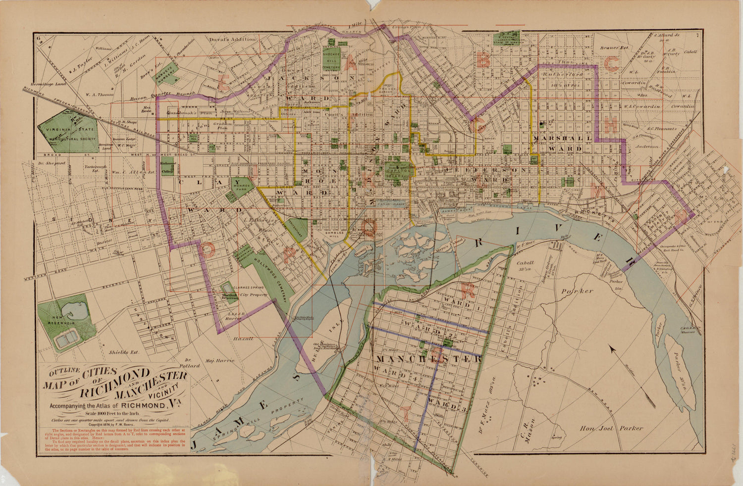 Key Map from Illustrated Atlas of the City of Richmond, Va 1877 by Relic Map Company