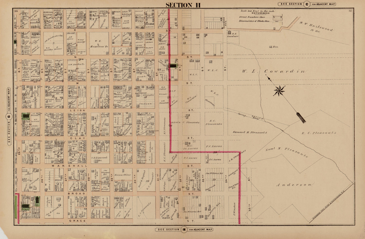 Section H from Illustrated Atlas of the City of Richmond, Va 1877 by Relic Map Company