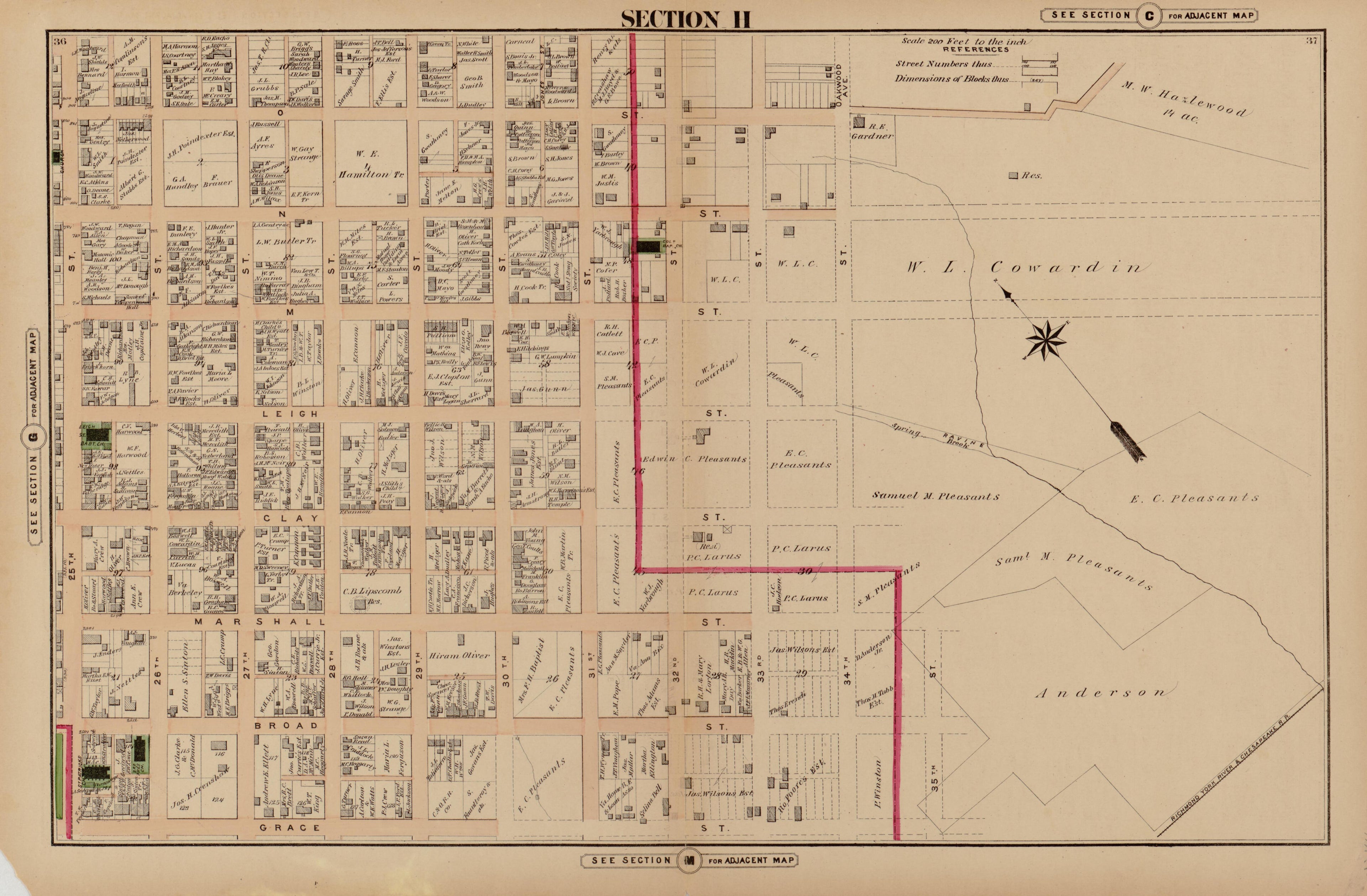 Section H from Illustrated Atlas of the City of Richmond, Va 1877 by Relic Map Company