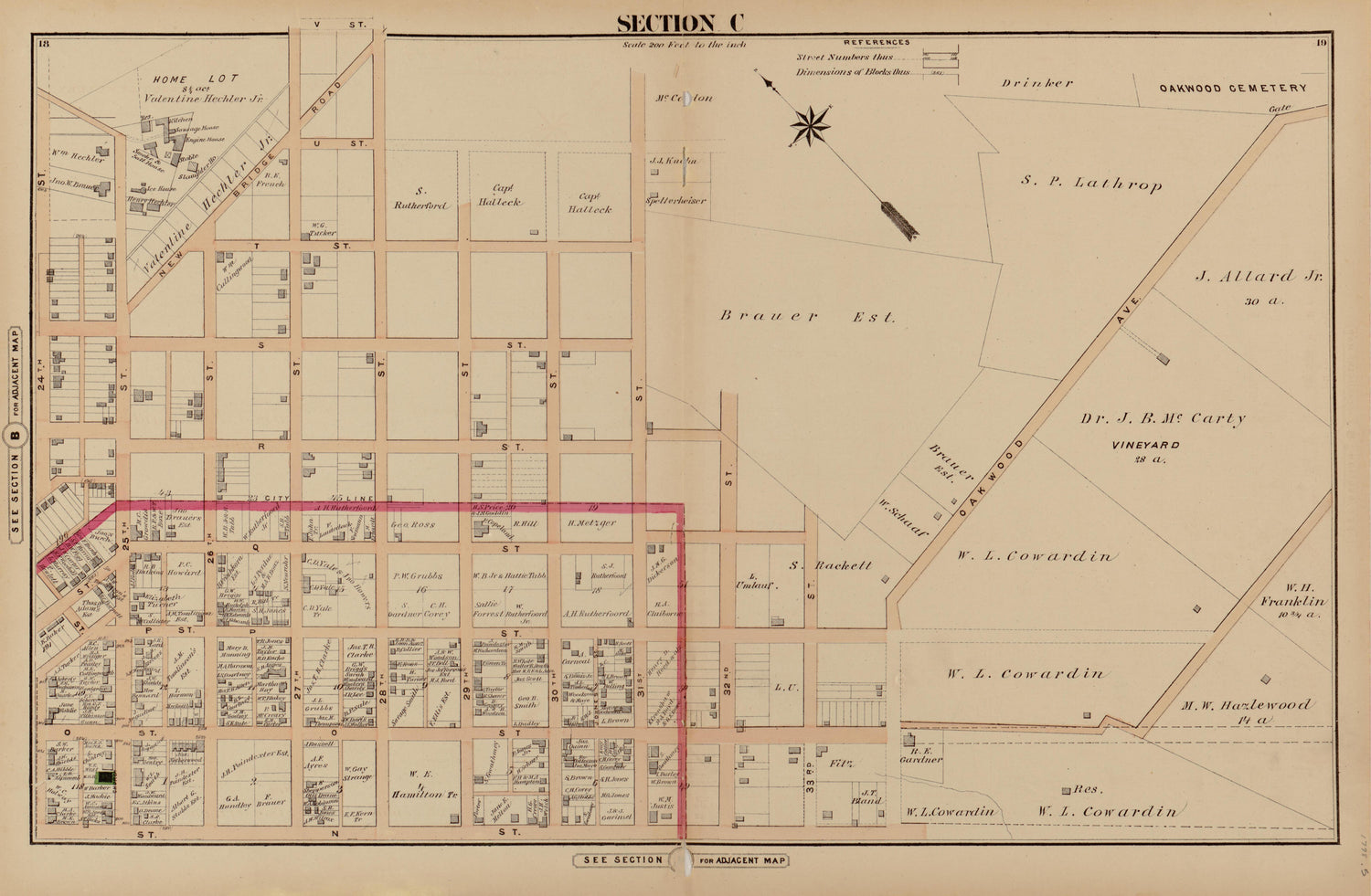 Section C from Illustrated Atlas of the City of Richmond, Va 1877 by Relic Map Company