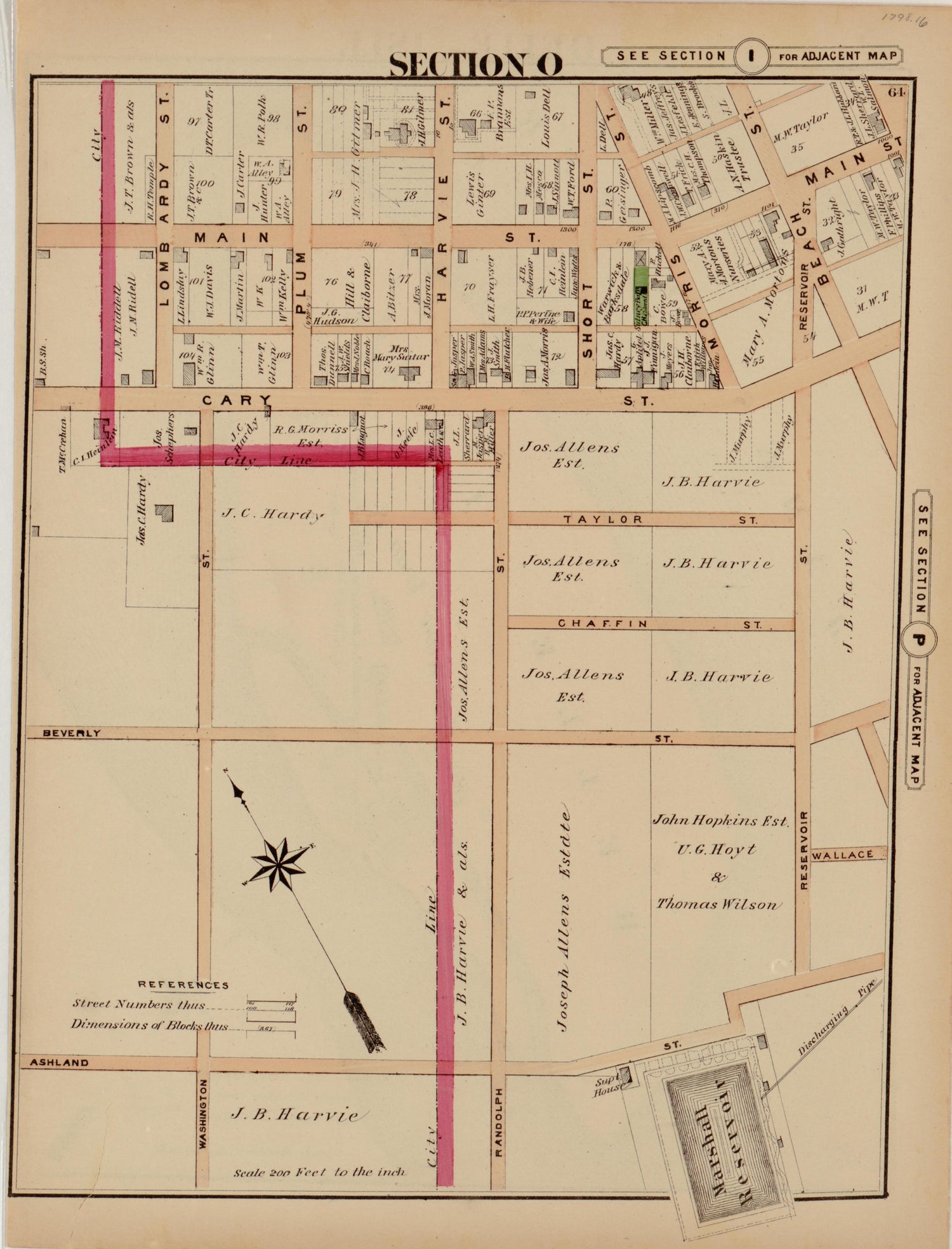 Section O from Illustrated Atlas of the City of Richmond, Va 1877 by Relic Map Company
