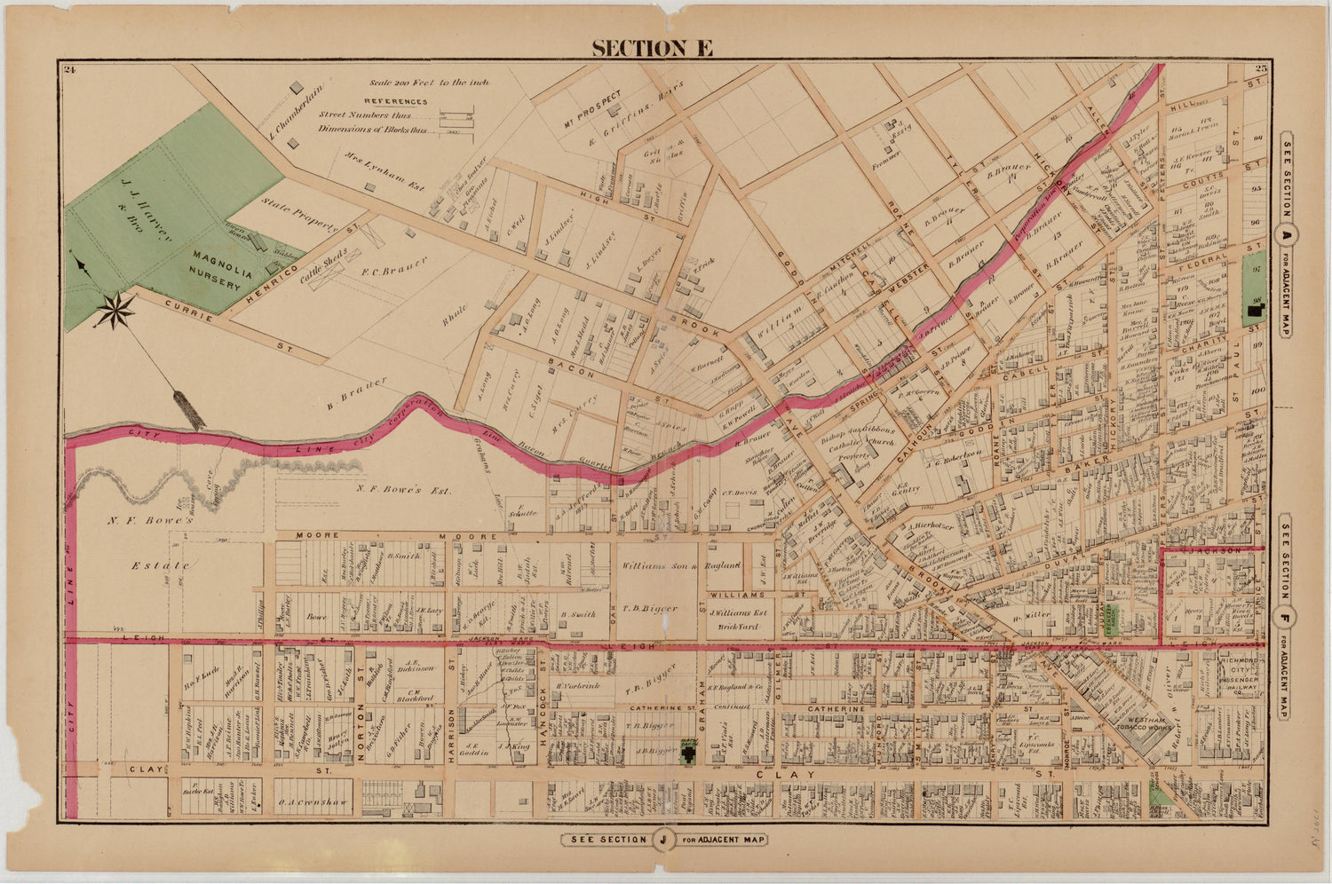 Section E from Illustrated Atlas of the City of Richmond, Va 1877 by Relic Map Company