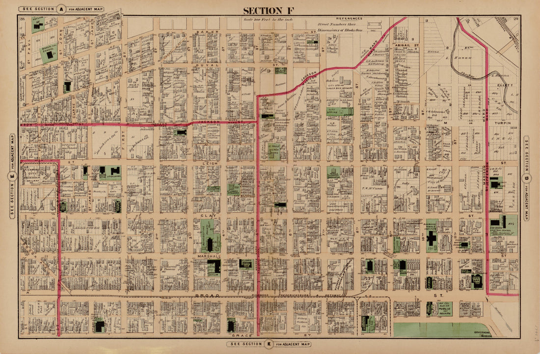 Section F from Illustrated Atlas of the City of Richmond, Va 1877 by Relic Map Company