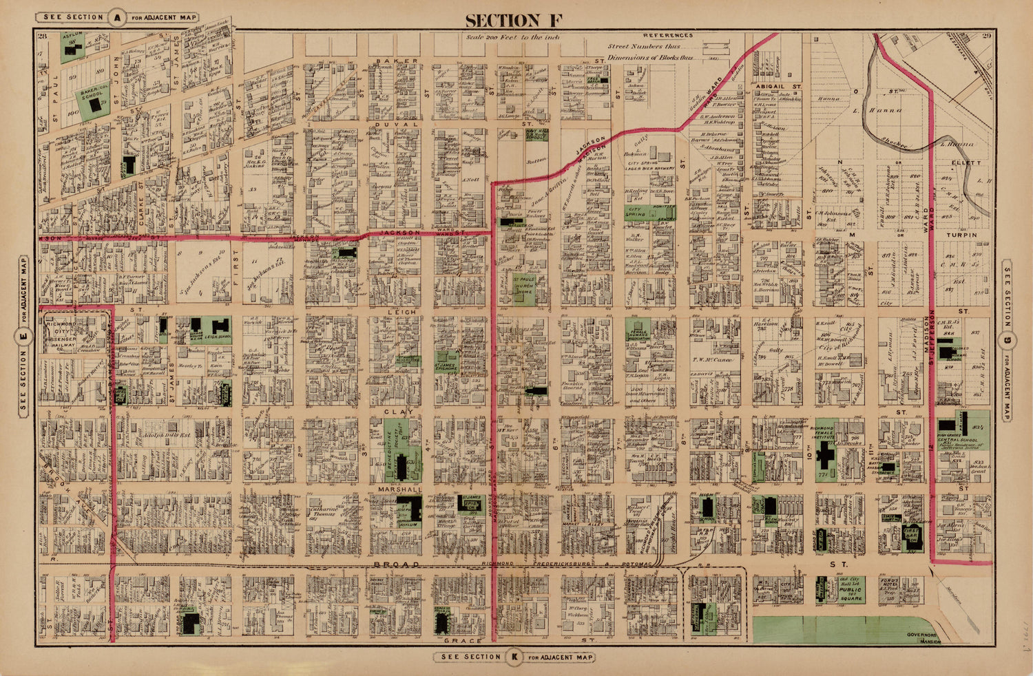 Section F from Illustrated Atlas of the City of Richmond, Va 1877 by Relic Map Company