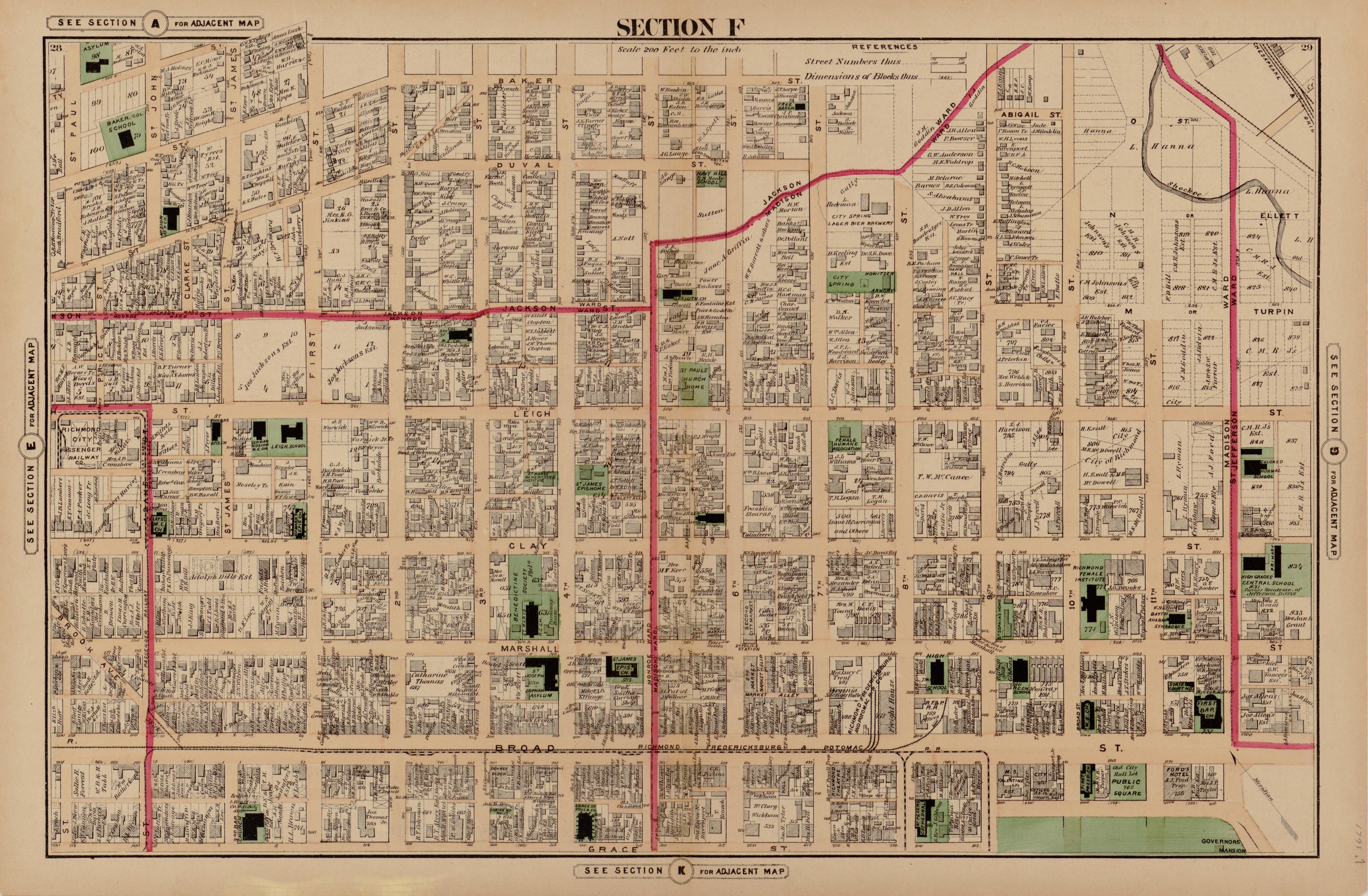 Section F from Illustrated Atlas of the City of Richmond, Va 1877 by Relic Map Company