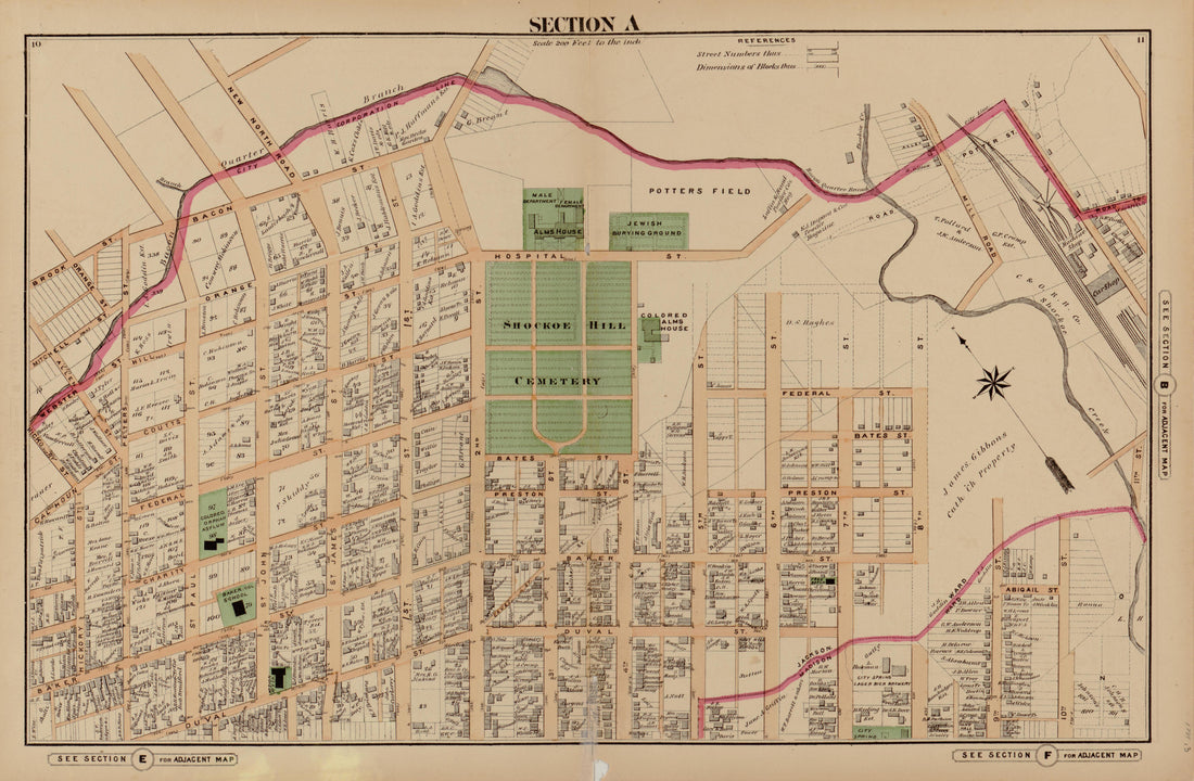 Section a from Illustrated Atlas of the City of Richmond, Va 1877 by Relic Map Company