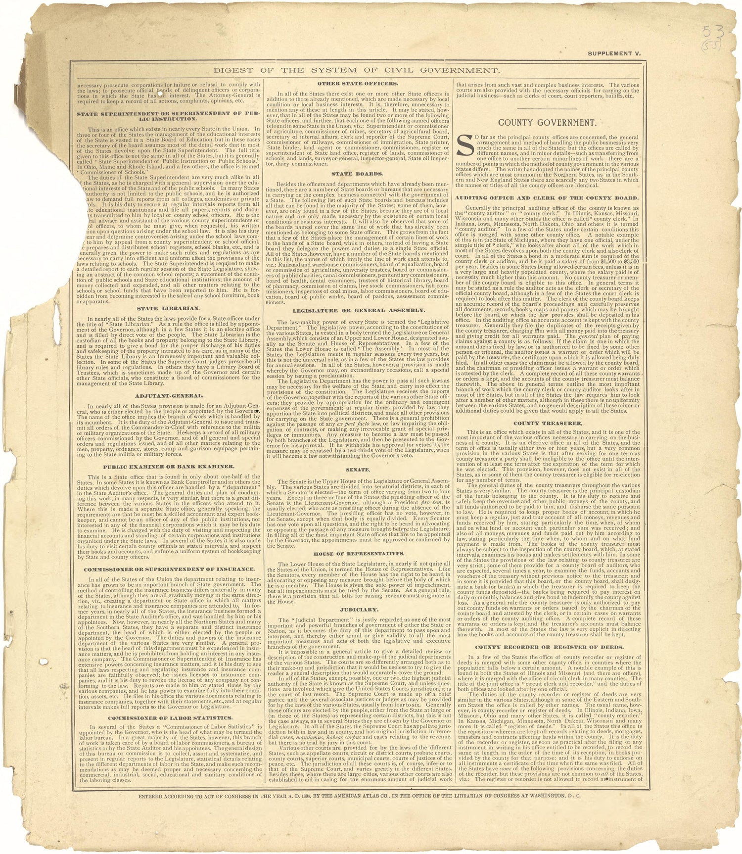 Digest of the System of Civil Government Continued from Plat Book of Pike County, Illinois 1895 by Relic Map Company