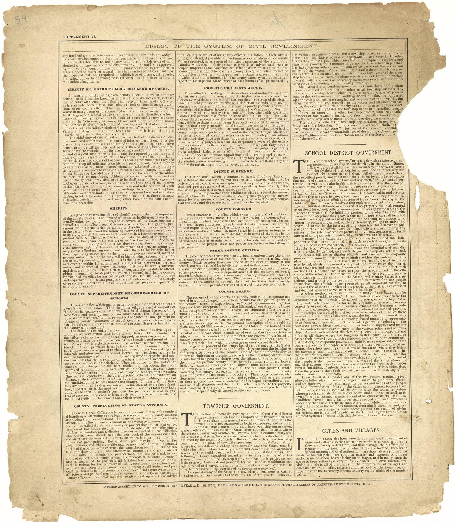 Digest of the System of Civil Government Continued from Plat Book of Pike County, Illinois 1895 by Relic Map Company