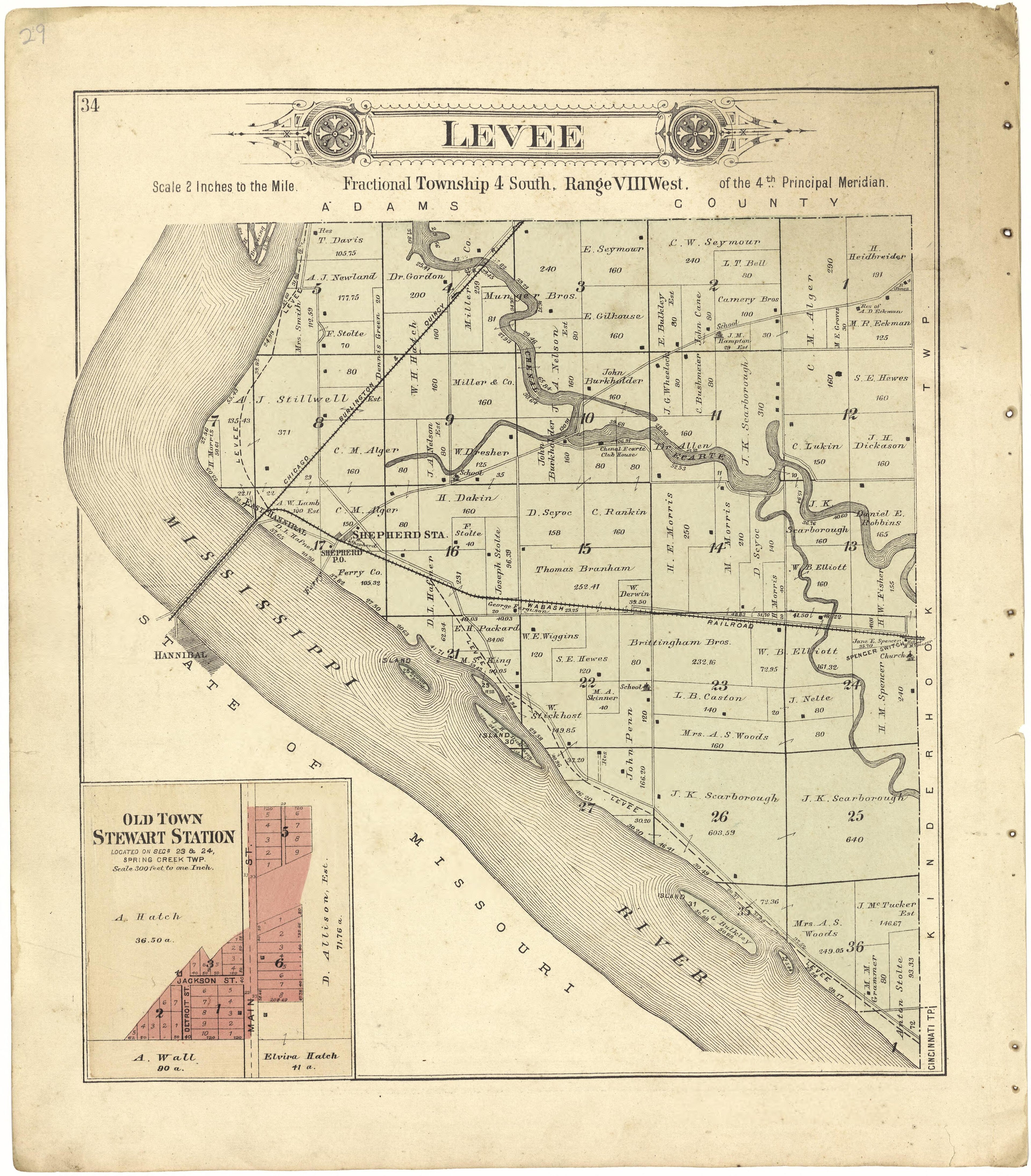 Levee from Plat Book of Pike County, Illinois 1895 by Relic Map Company