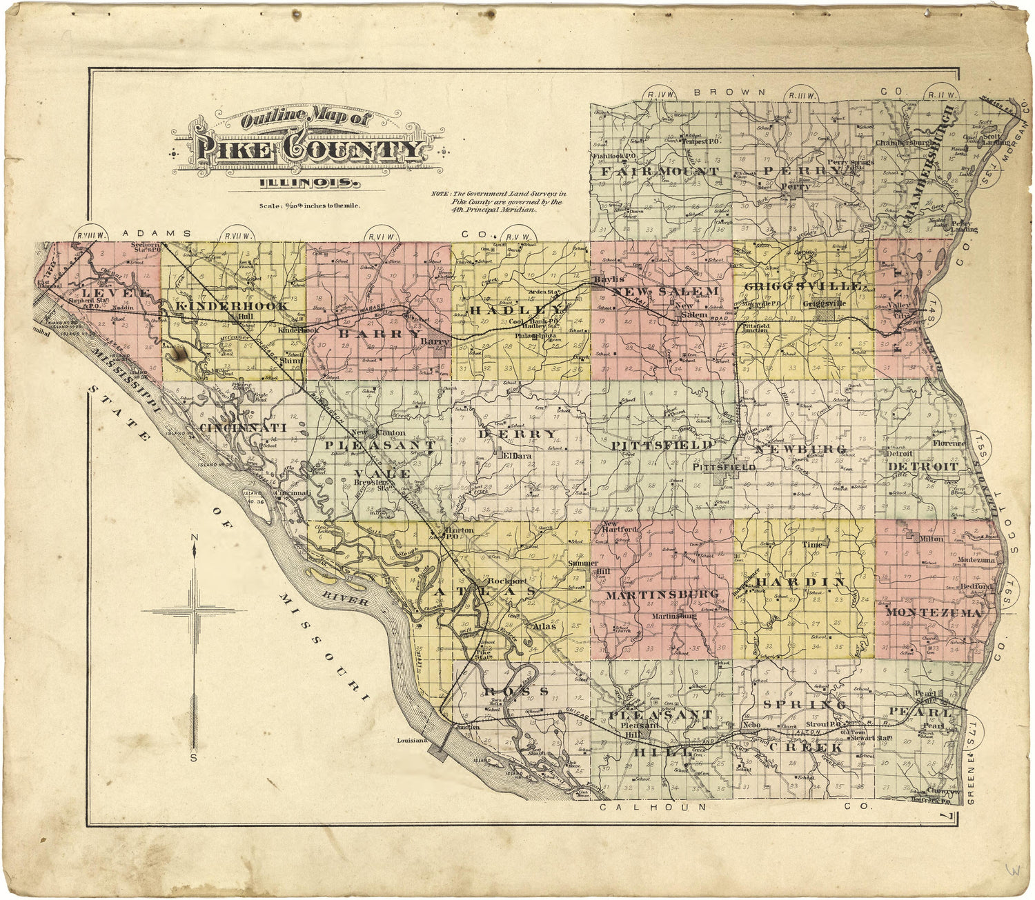 Outline Map of Pike County, Illinois from Plat Book of Pike County, Illinois 1895 by Relic Map Company