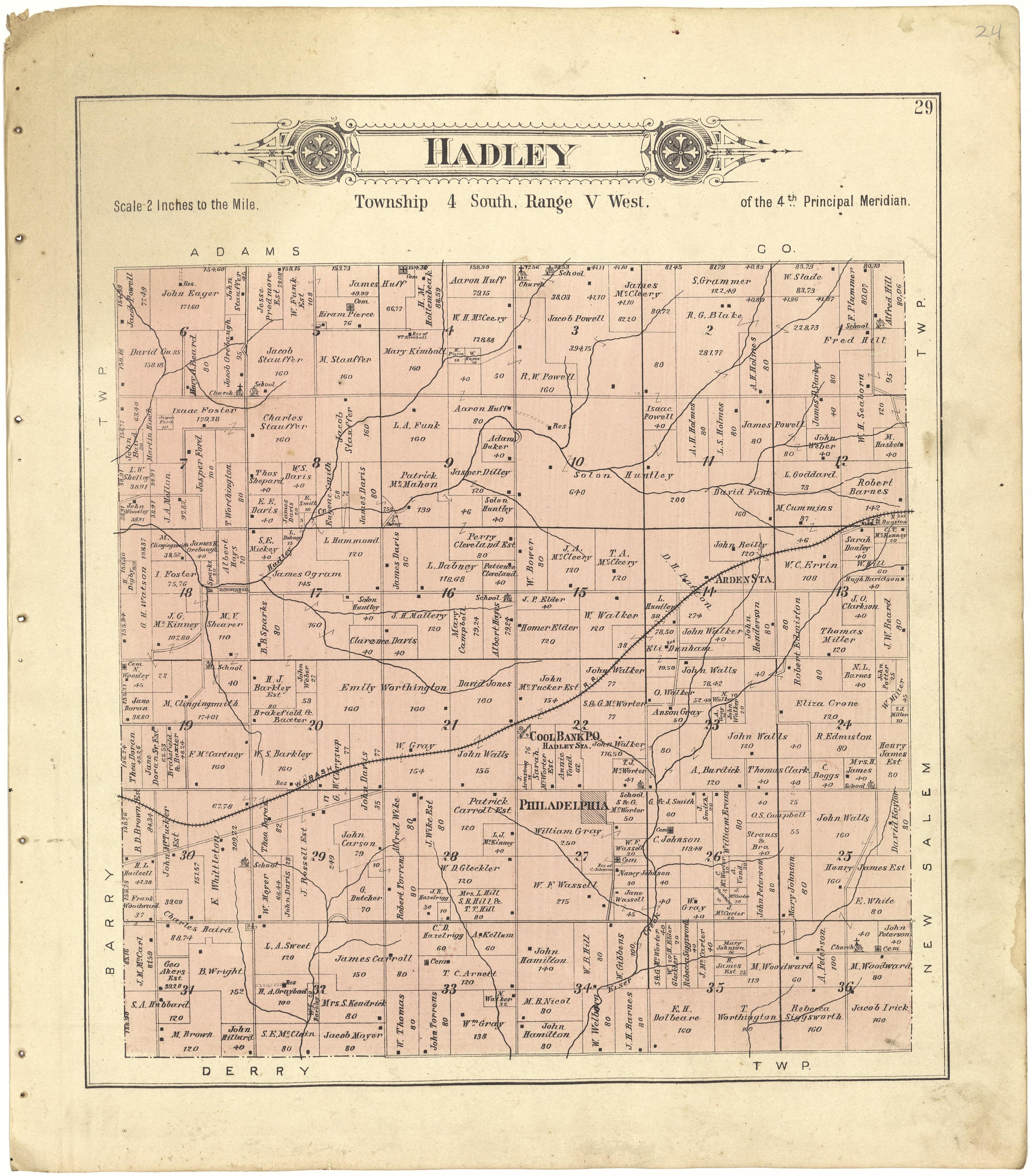Hadley from Plat Book of Pike County, Illinois 1895 by Relic Map Company