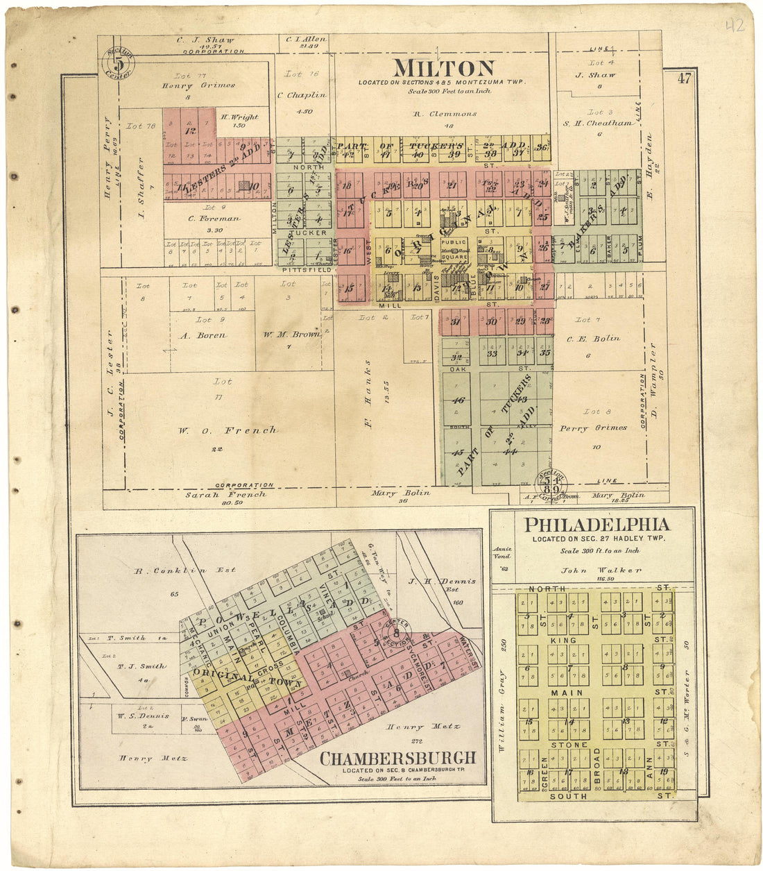 Milton; Chambersburgh; Philadelphia from Plat Book of Pike County, Illinois 1895 by Relic Map Company