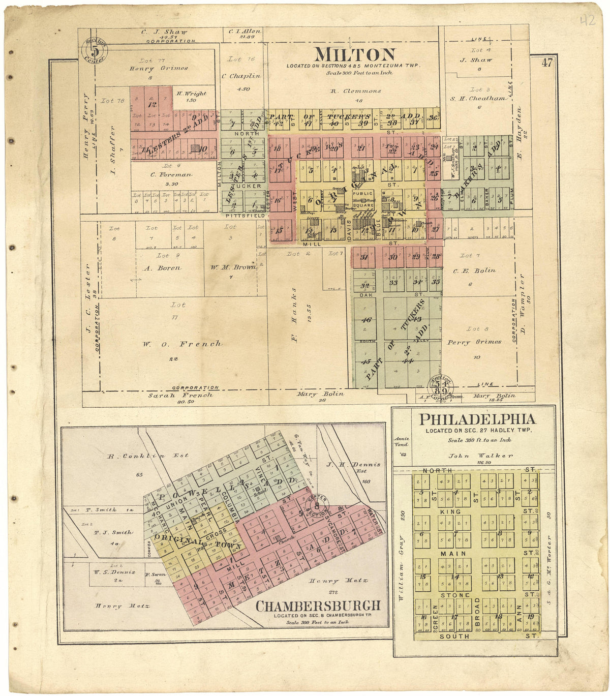 Milton; Chambersburgh; Philadelphia from Plat Book of Pike County, Illinois 1895 by Relic Map Company