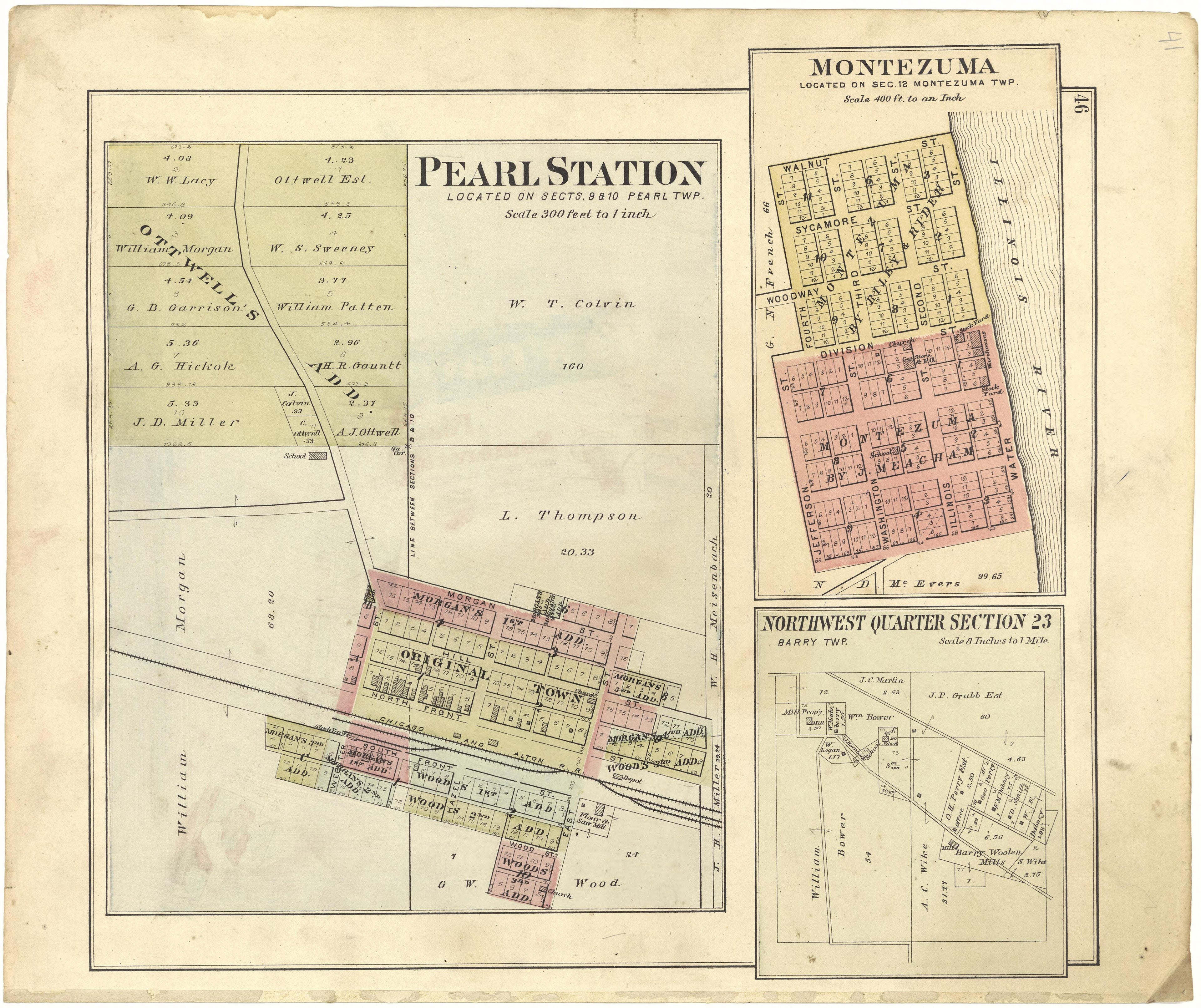 Pearl Station; Montezuma; Northwest Quarter Section 23 from Plat Book of Pike County, Illinois 1895 by Relic Map Company