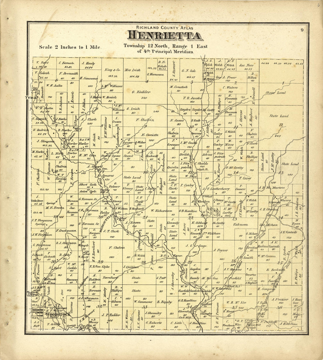 Map of Henrietta from Atlas of Richland County, Wisconsin : Drawn from Actual Surveys and the County Records to Which Is Added a Rail Road &amp; Sectional Map of the State of Wisconsin 1874 by Relic Map Company