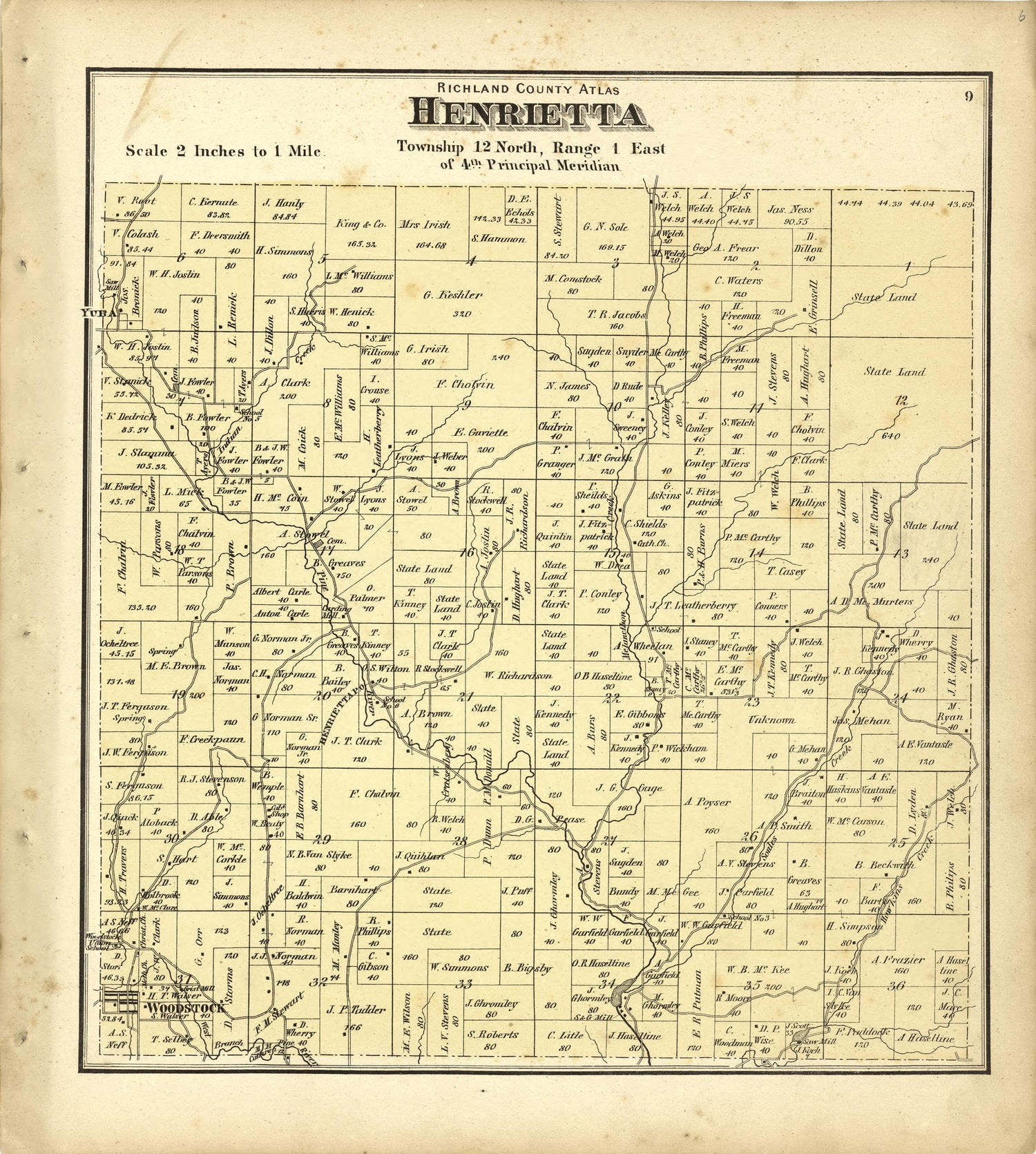Map of Henrietta from Atlas of Richland County, Wisconsin : Drawn from Actual Surveys and the County Records to Which Is Added a Rail Road &amp; Sectional Map of the State of Wisconsin 1874 by Relic Map Company