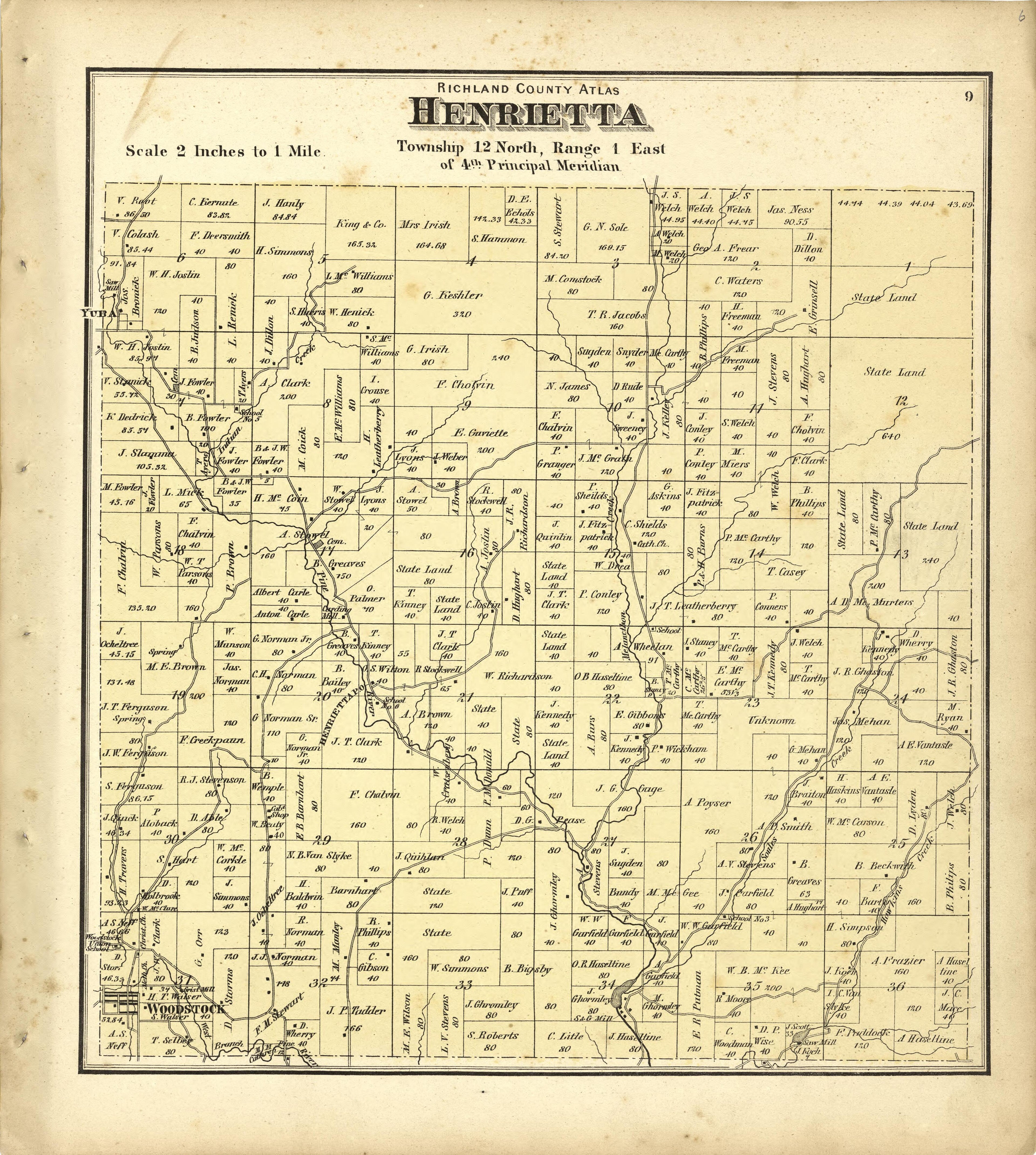 Map of Henrietta from Atlas of Richland County, Wisconsin : Drawn from Actual Surveys and the County Records to Which Is Added a Rail Road &amp; Sectional Map of the State of Wisconsin 1874 by Relic Map Company