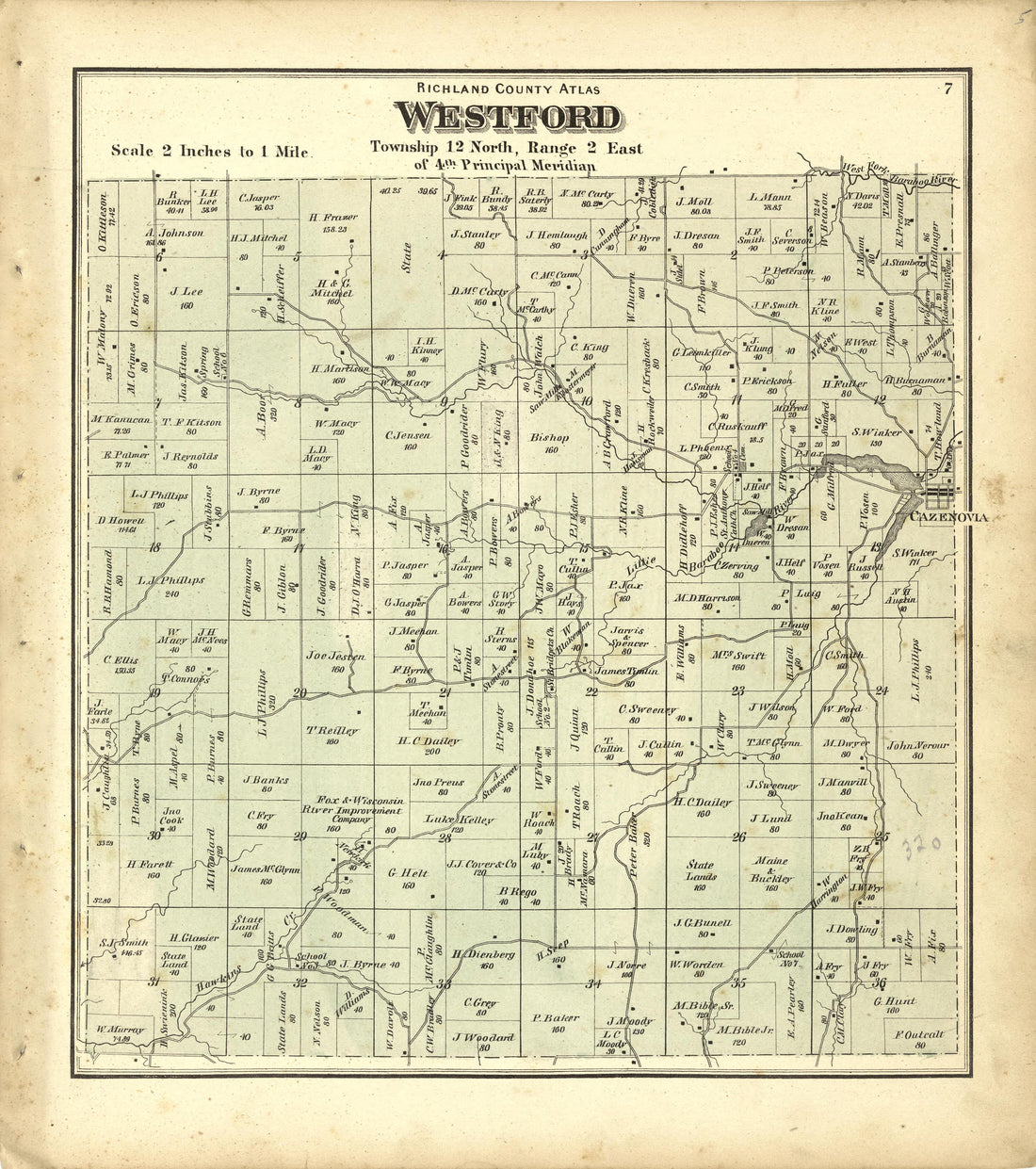 Map of Westford from Atlas of Richland County, Wisconsin : Drawn from Actual Surveys and the County Records to Which Is Added a Rail Road &amp; Sectional Map of the State of Wisconsin 1874 by Relic Map Company