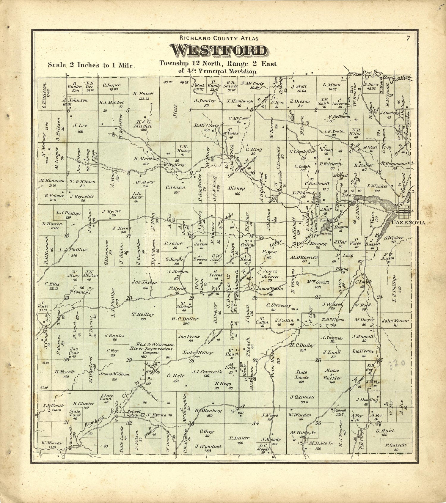 Map of Westford from Atlas of Richland County, Wisconsin : Drawn from Actual Surveys and the County Records to Which Is Added a Rail Road &amp; Sectional Map of the State of Wisconsin 1874 by Relic Map Company