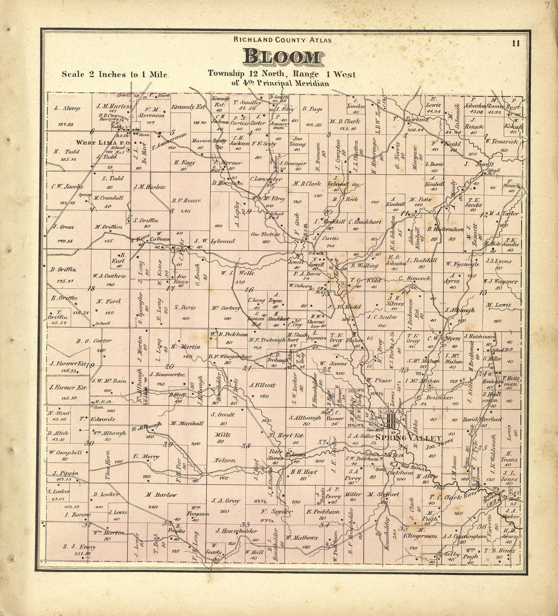 Map of Bloom from Atlas of Richland County, Wisconsin : Drawn from Actual Surveys and the County Records to Which Is Added a Rail Road &amp; Sectional Map of the State of Wisconsin 1874 by Relic Map Company