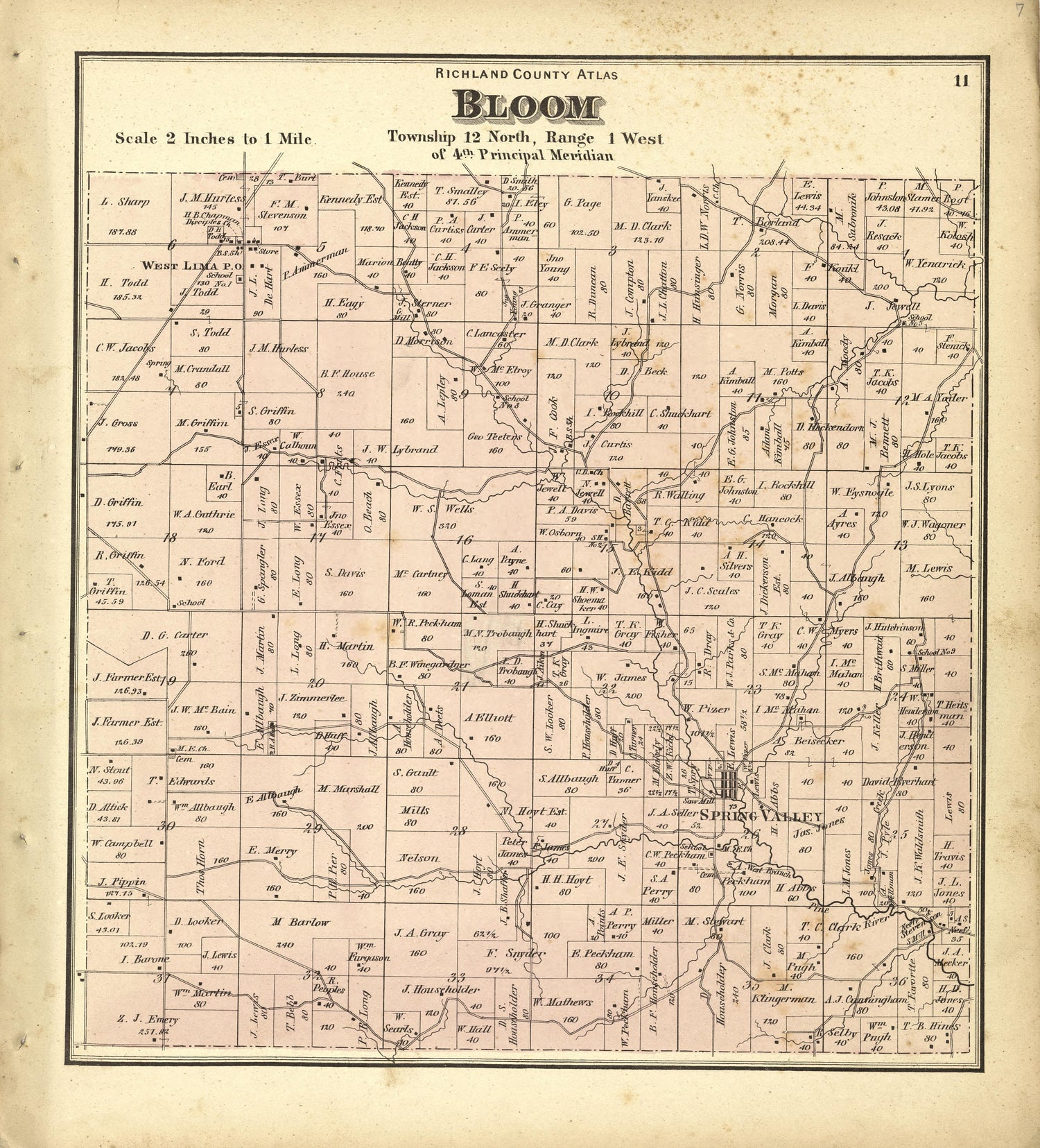 Map of Bloom from Atlas of Richland County, Wisconsin : Drawn from Actual Surveys and the County Records to Which Is Added a Rail Road &amp; Sectional Map of the State of Wisconsin 1874 by Relic Map Company