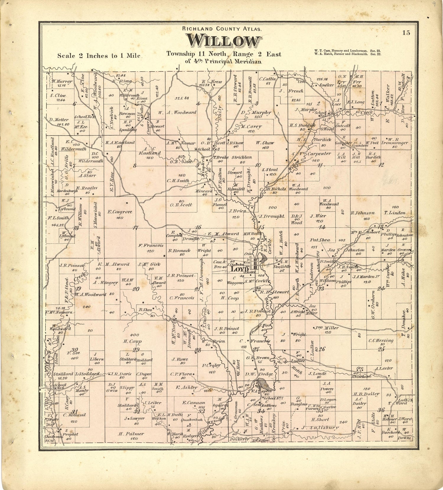 Map of Willow from Atlas of Richland County, Wisconsin : Drawn from Actual Surveys and the County Records to Which Is Added a Rail Road &amp; Sectional Map of the State of Wisconsin 1874 by Relic Map Company