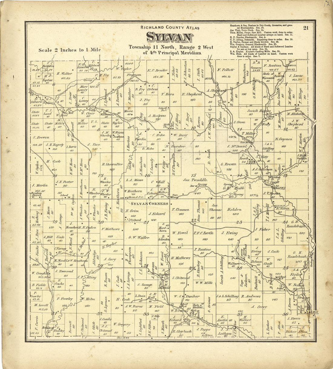Map of Sylvan from Atlas of Richland County, Wisconsin : Drawn from Actual Surveys and the County Records to Which Is Added a Rail Road &amp; Sectional Map of the State of Wisconsin 1874 by Relic Map Company