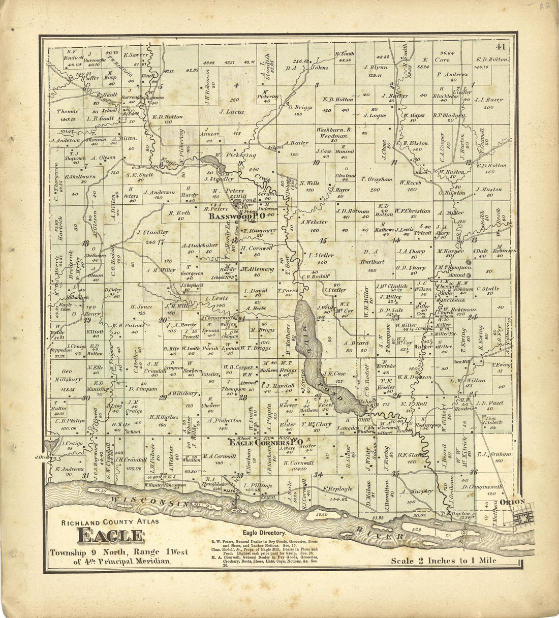 Map of Eagle from Atlas of Richland County, Wisconsin : Drawn from Actual Surveys and the County Records to Which Is Added a Rail Road &amp; Sectional Map of the State of Wisconsin 1874 by Relic Map Company