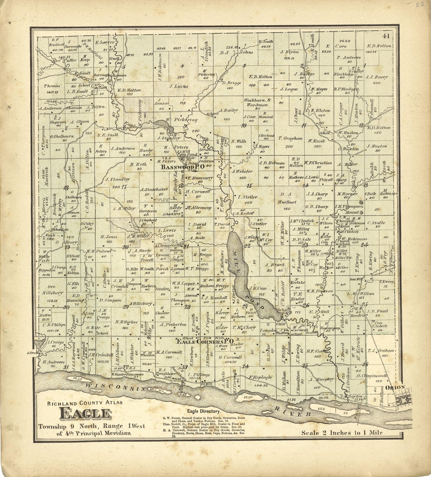 Map of Eagle from Atlas of Richland County, Wisconsin : Drawn from Actual Surveys and the County Records to Which Is Added a Rail Road &amp; Sectional Map of the State of Wisconsin 1874 by Relic Map Company