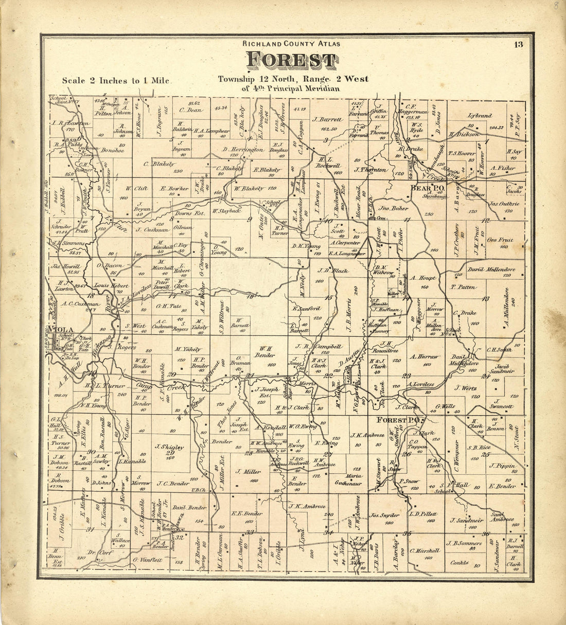 Map of Forest from Atlas of Richland County, Wisconsin : Drawn from Actual Surveys and the County Records to Which Is Added a Rail Road &amp; Sectional Map of the State of Wisconsin 1874 by Relic Map Company