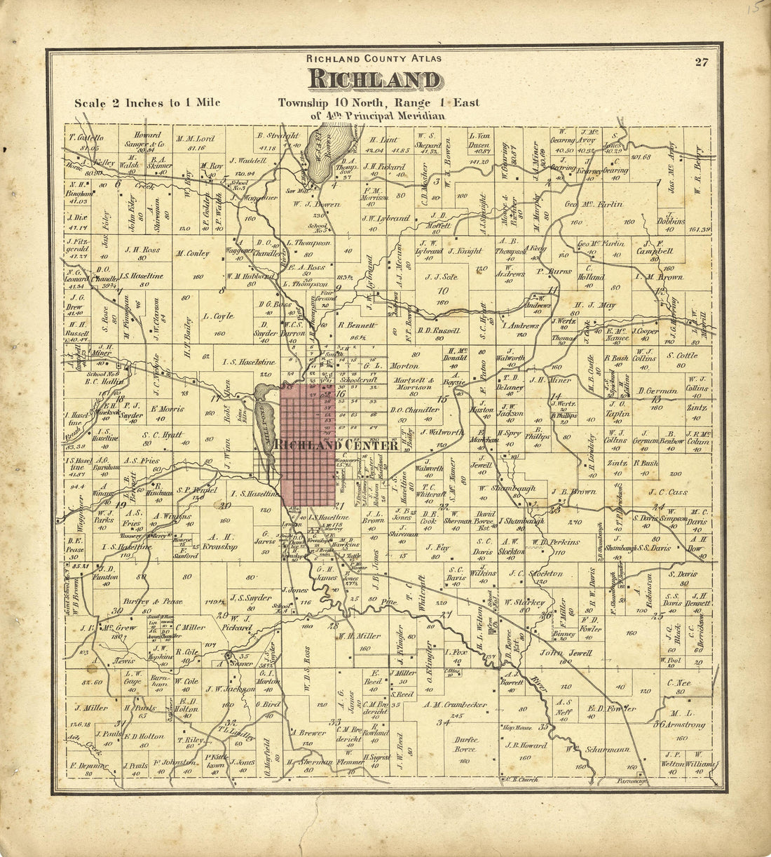 Map of Richland from Atlas of Richland County, Wisconsin : Drawn from Actual Surveys and the County Records to Which Is Added a Rail Road &amp; Sectional Map of the State of Wisconsin 1874 by Relic Map Company