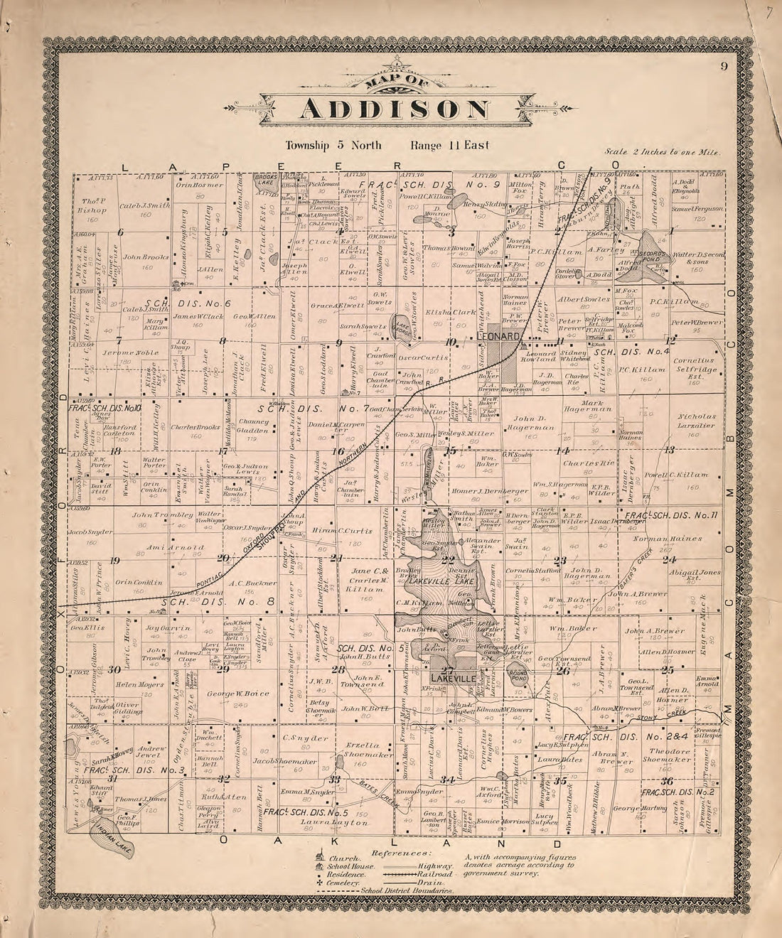 Map of Addison from Illustrated Atlas of Oakland County, Michigan : Compiled from Official Records and Local Inspections 1896 by Relic Map Company