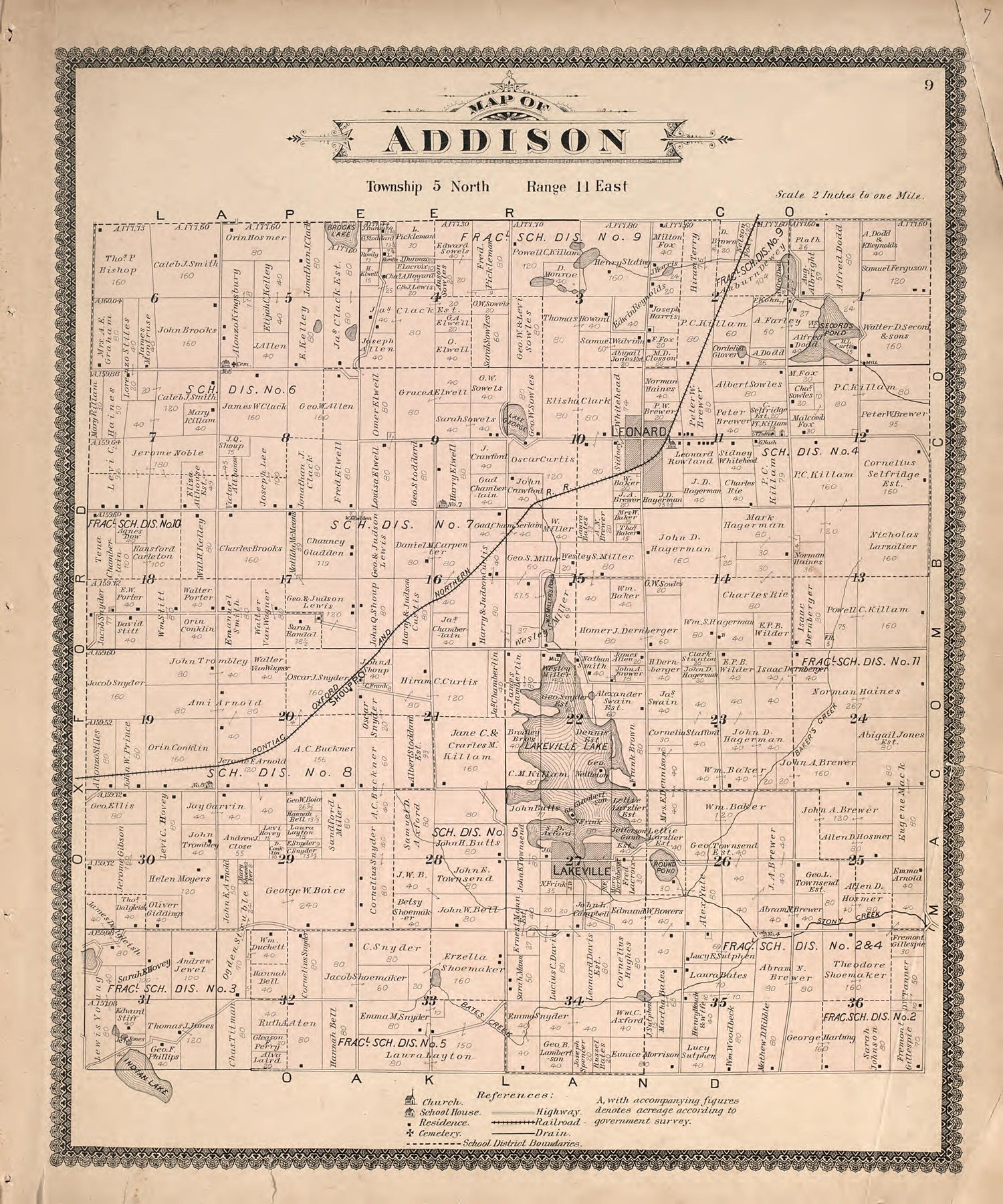 Map of Addison from Illustrated Atlas of Oakland County, Michigan : Compiled from Official Records and Local Inspections 1896 by Relic Map Company